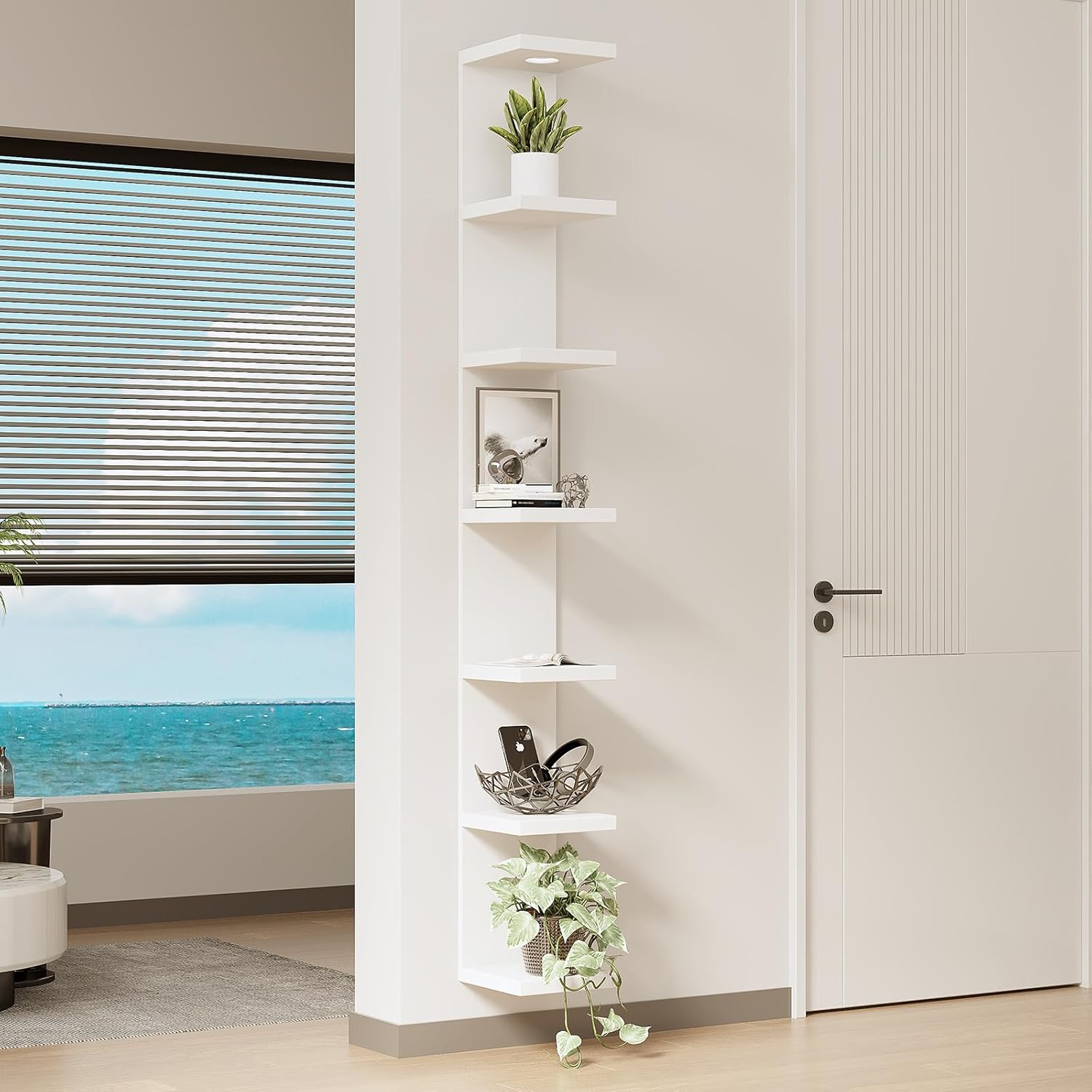 7 Tier Floating Wall Shelf with LED Light