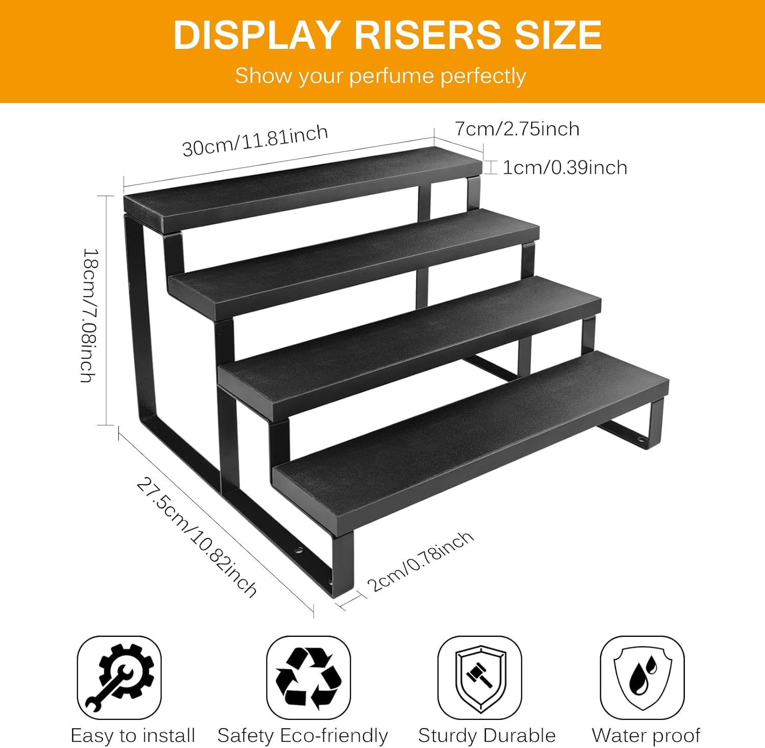 Wooden Display Riser Stand 4 Tier Cologne and Perfume Organizer Black