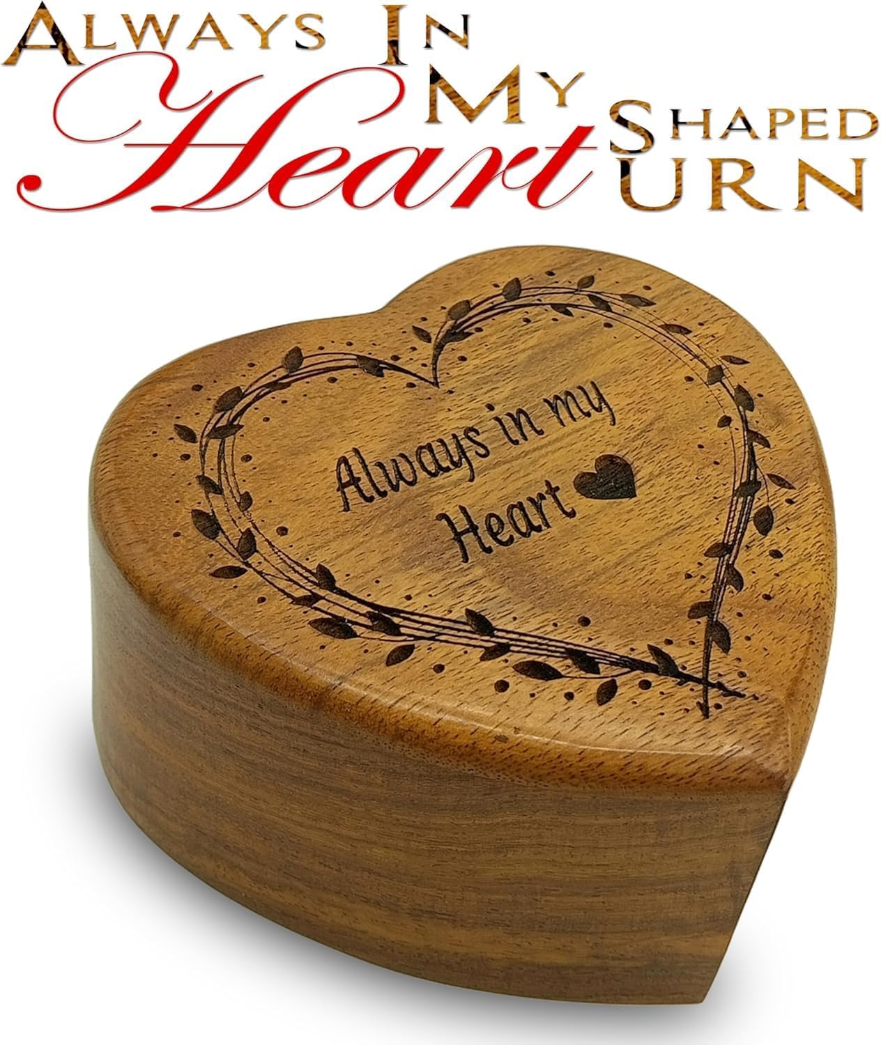 Wooden Heart Shape Engraved Keepsake Cremation Urn
