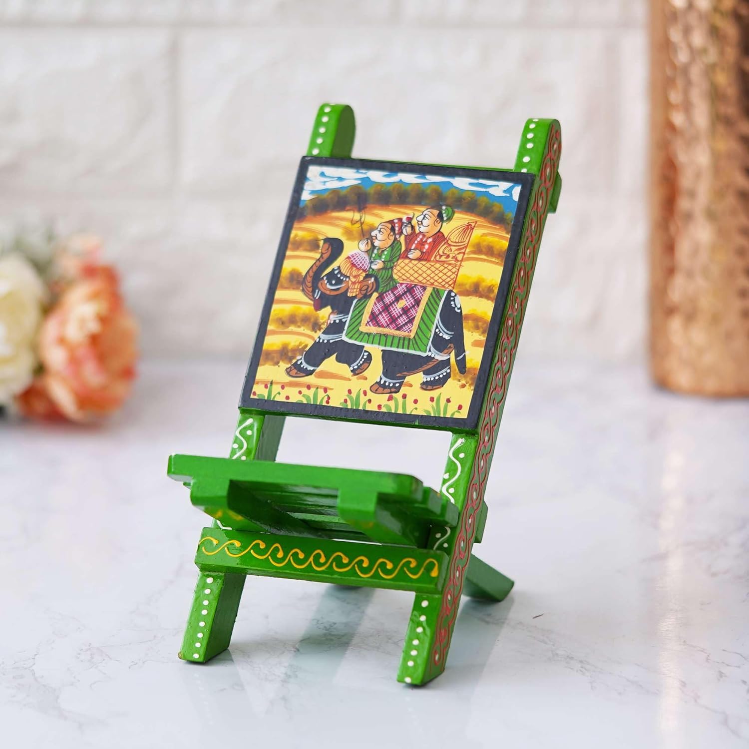 Decorative Crafts Handcrafted Wooden Mobile Stand Chair Desk Accessory