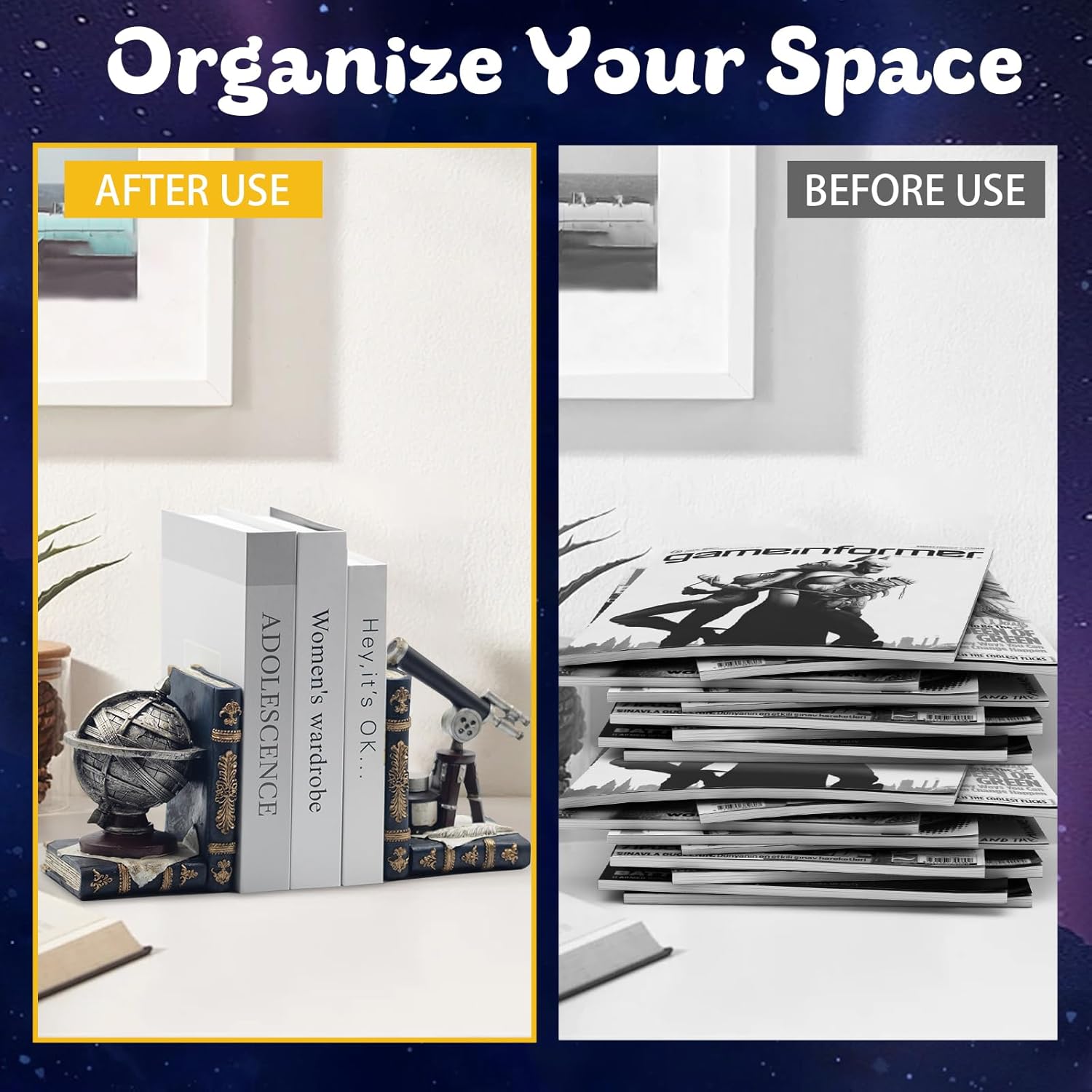 Vintage Armillary Sphere Bookends for Heavy Books