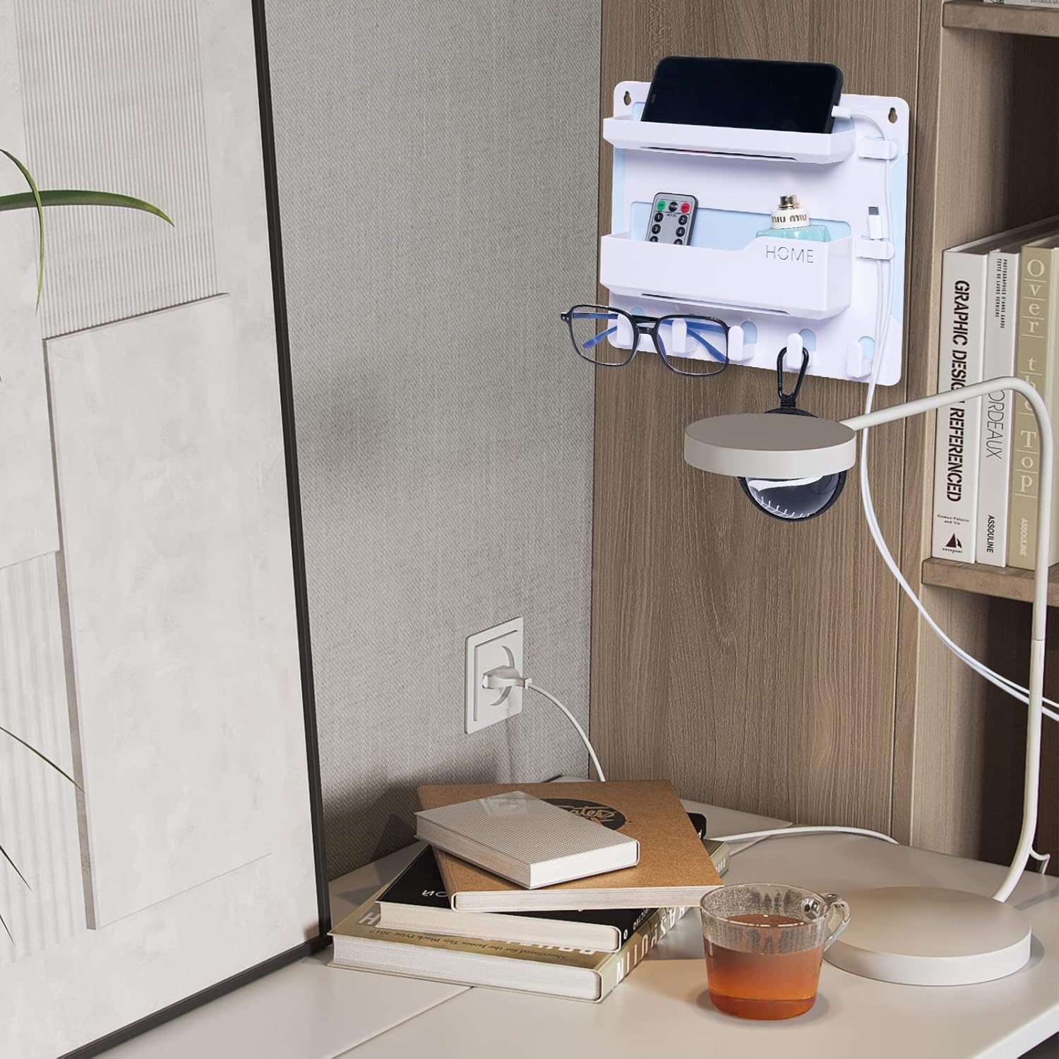 Jumeihui Wall Mount Bedside Shelf Organizer with Hooks and Cable Clips