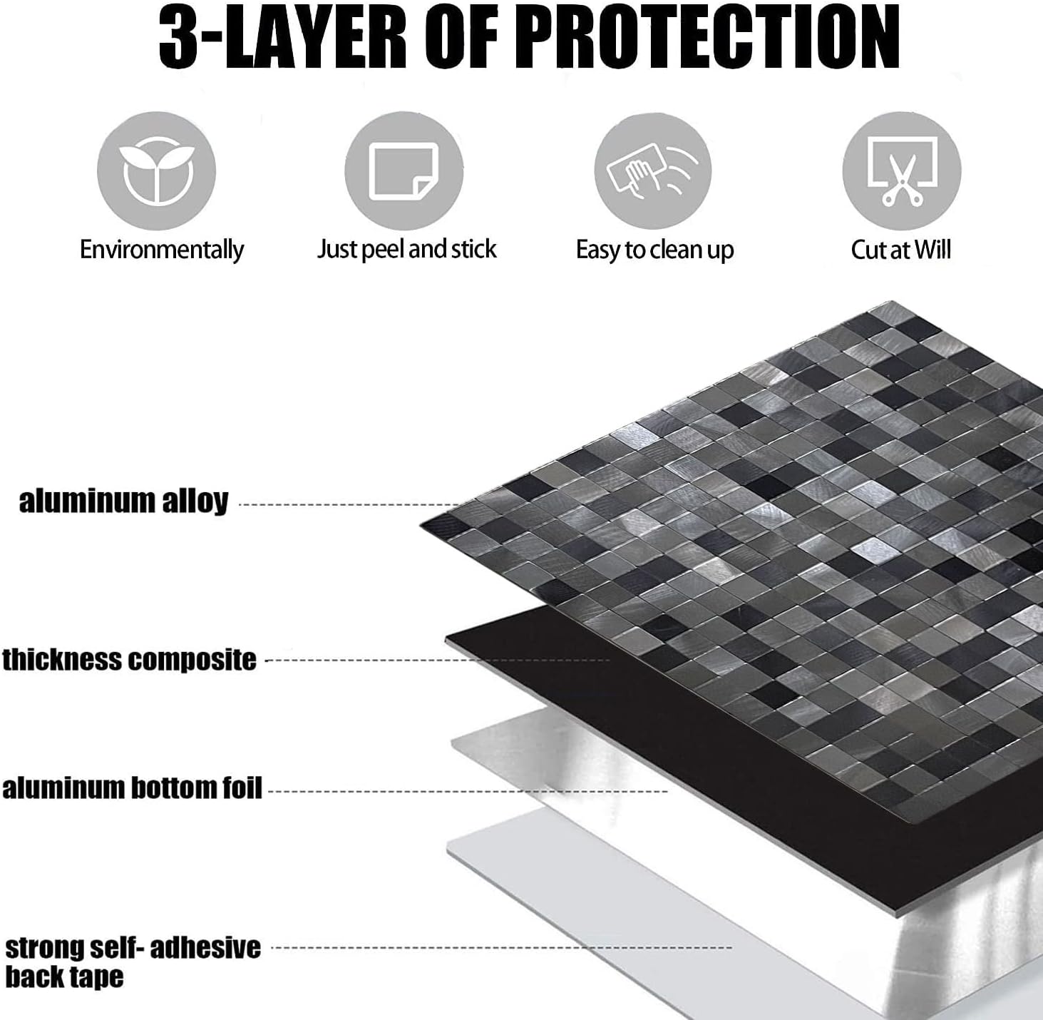 XUANINY 10-Piece Self-Adhesive Metal Backsplash