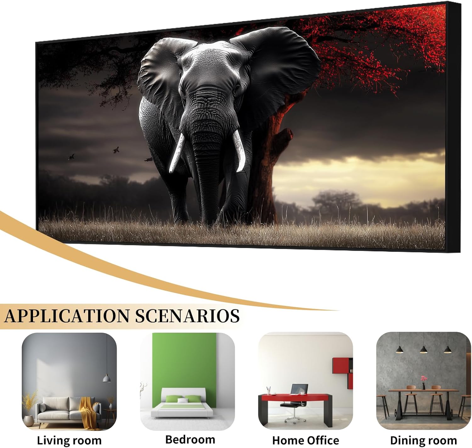 Lumwif Elephant Wall Art Red and Black