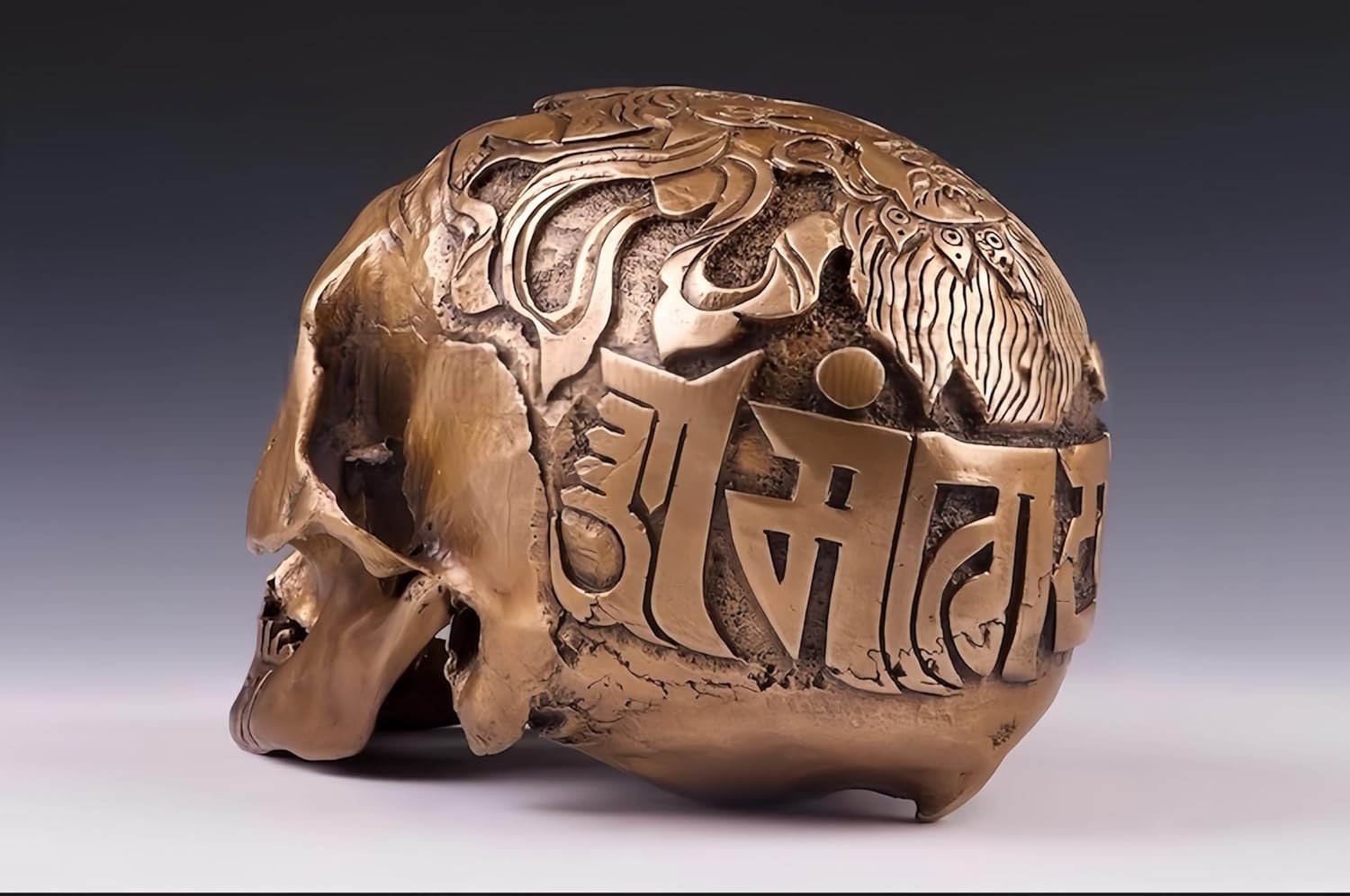 FENGSHUI-CAISHEN Brass Skull Head Sculptures - Unique Halloween Decor for Home and Office