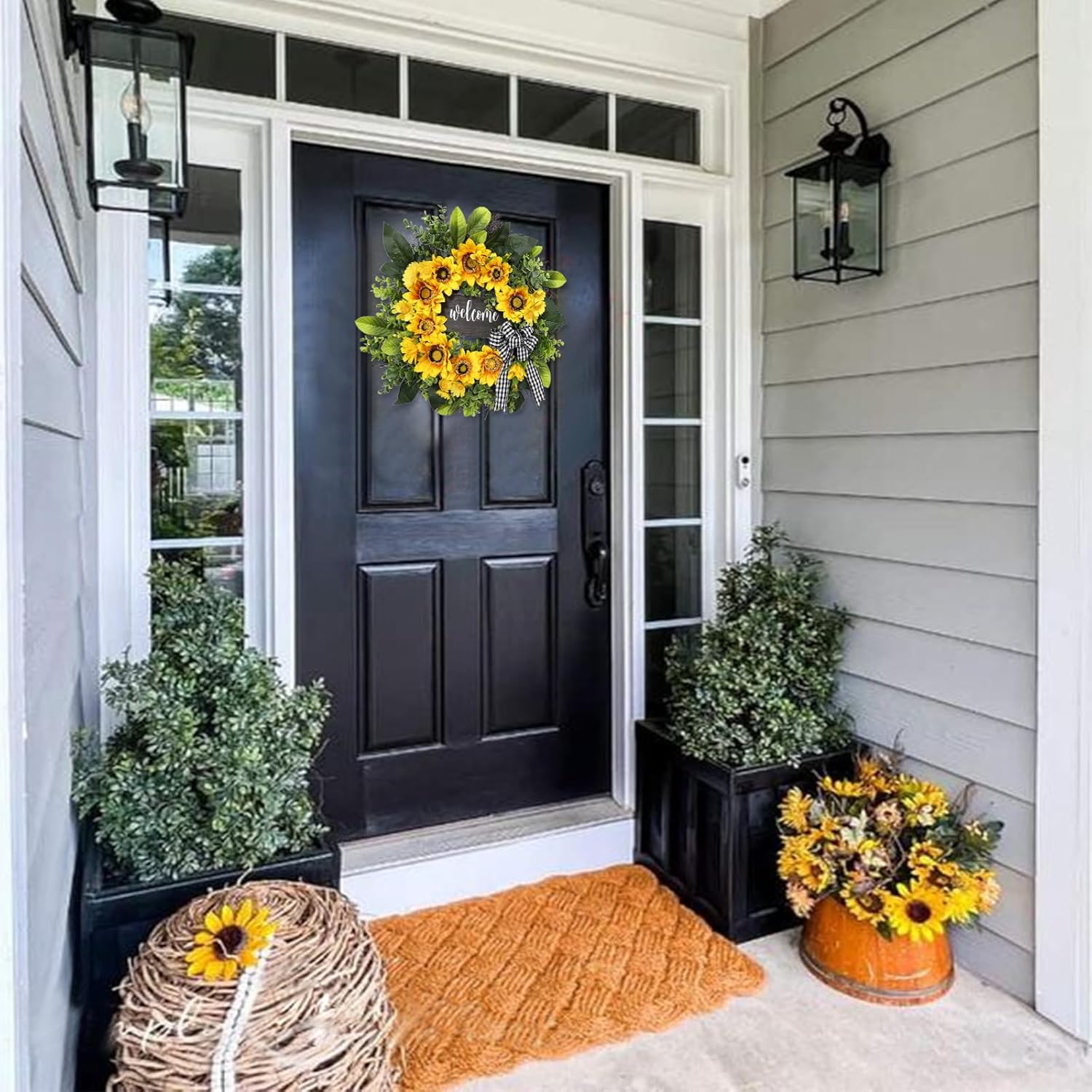 Vofuly Sunflower Wreath 20 Inch Welcome Front Door Decor