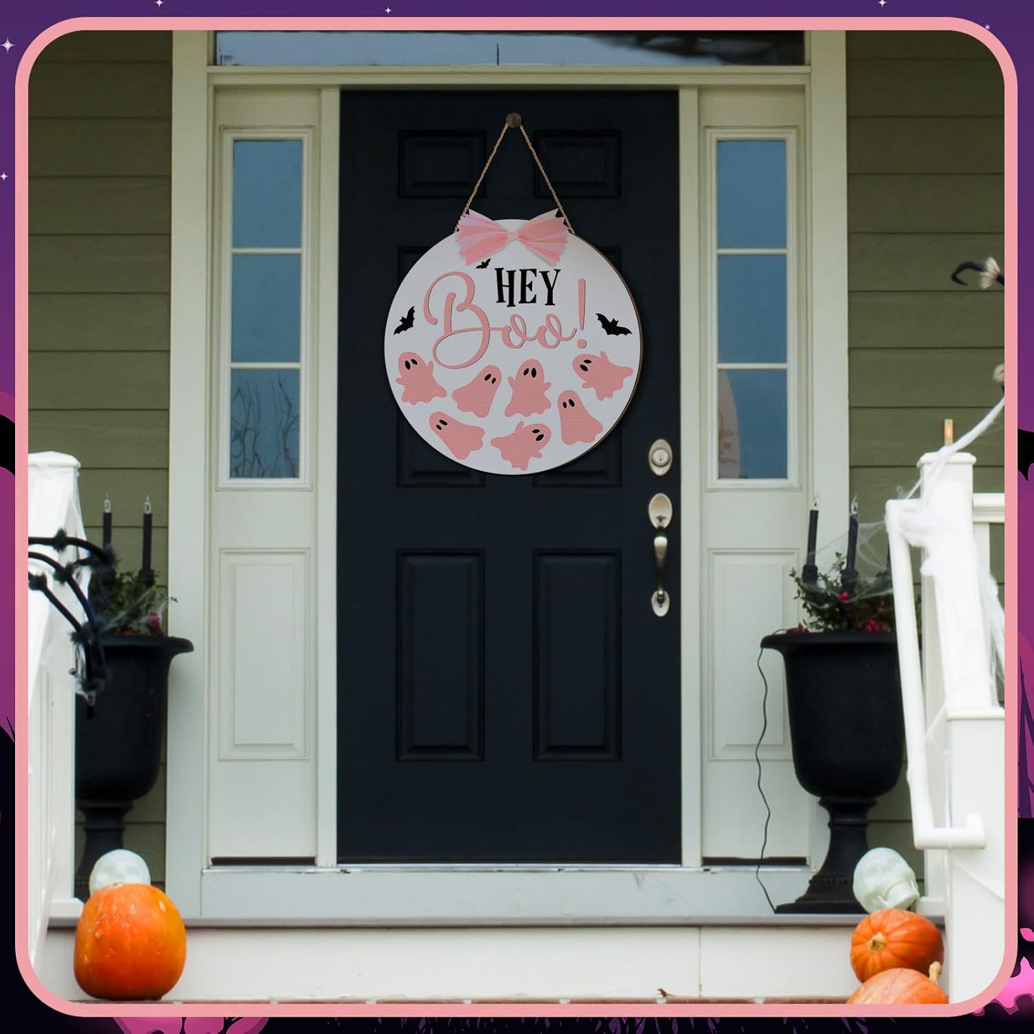 Beeveer Halloween Door Sign with Pink Bows