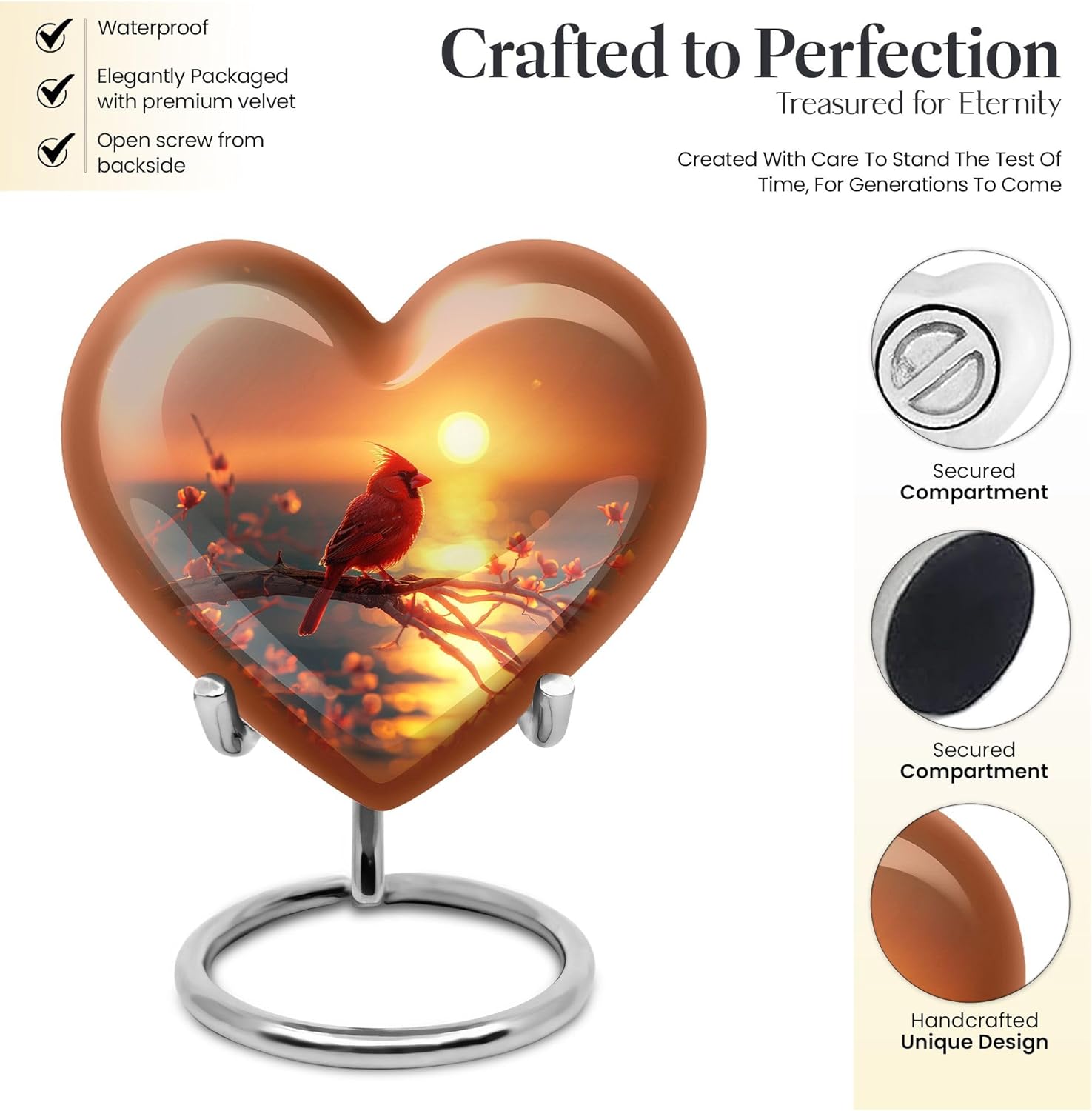 Elegant Heart-Shaped Cremation Urn - Brown Ceramic