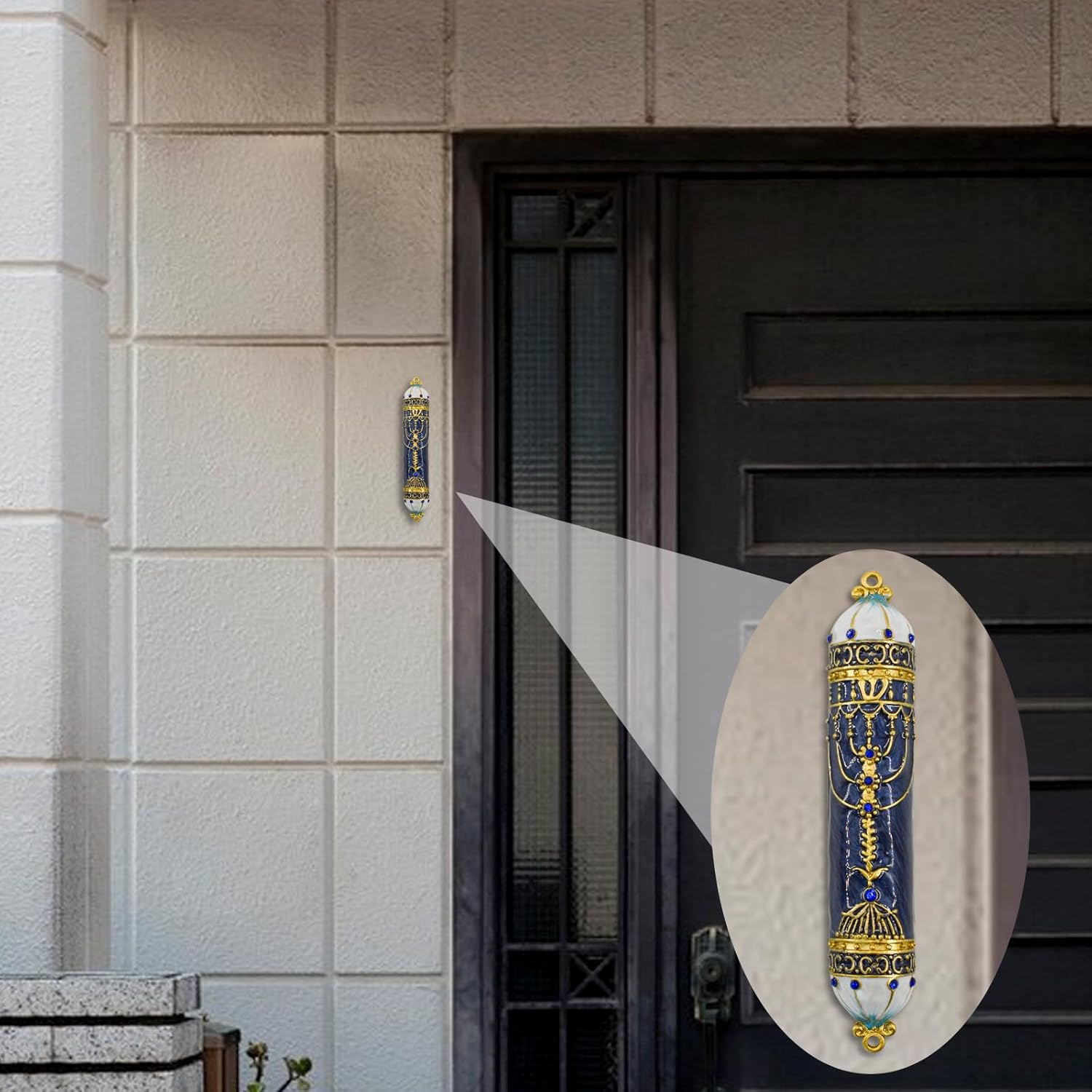 MrMrKura Blue Mezuzah with Scroll for Door Frame