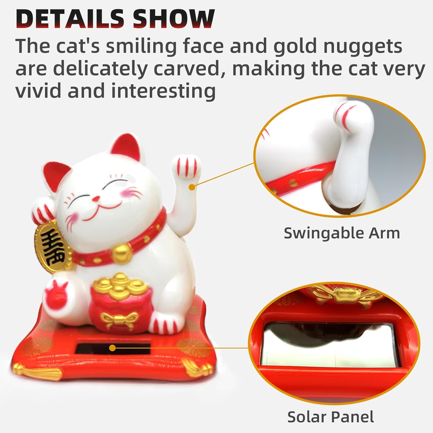 KOXXUD Lucky Cat Waving Arm Statue 295 Inch White 1PCS