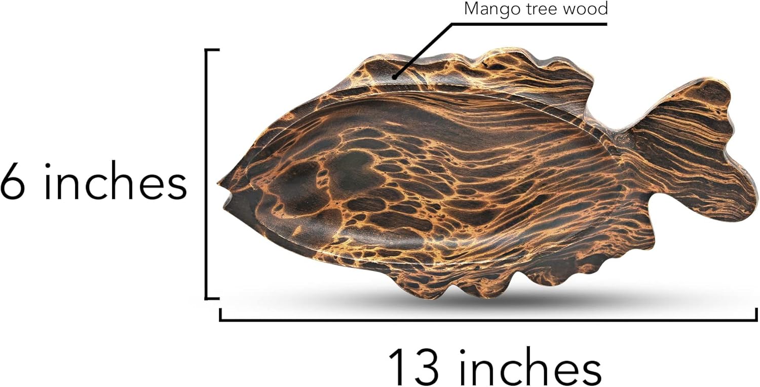 AeraVida Ocean Fish Shaped Natural Brown Wooden Bowl Tray