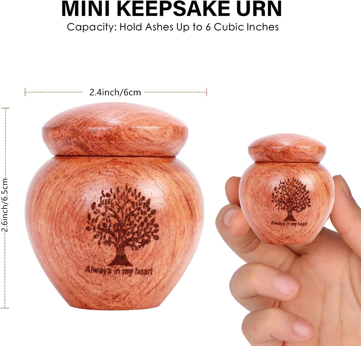Small Wood Keepsake Urn for Human Ashes with Tree of Life Pattern