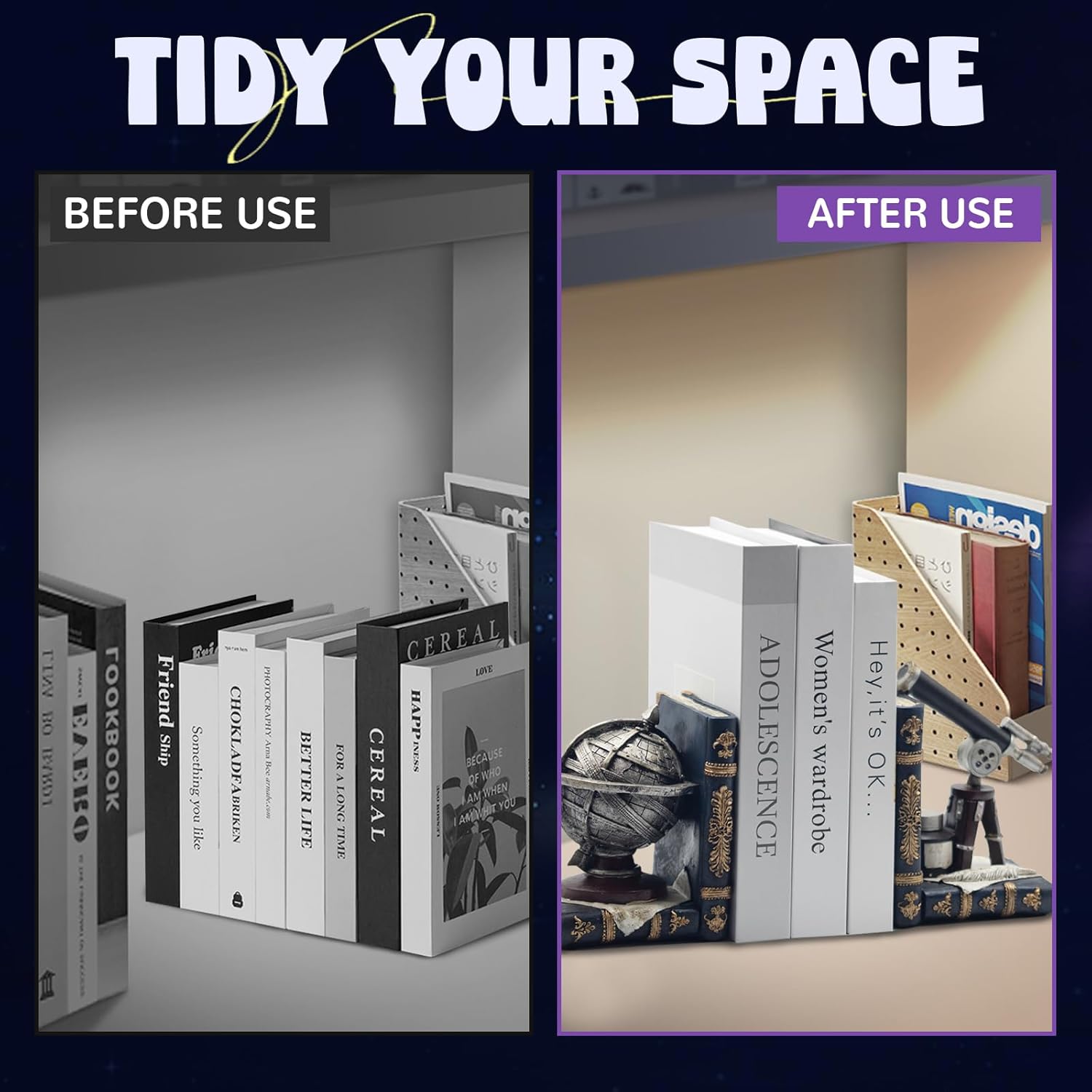 Vintage Telescope Armillary Spheres Bookends for Shelves