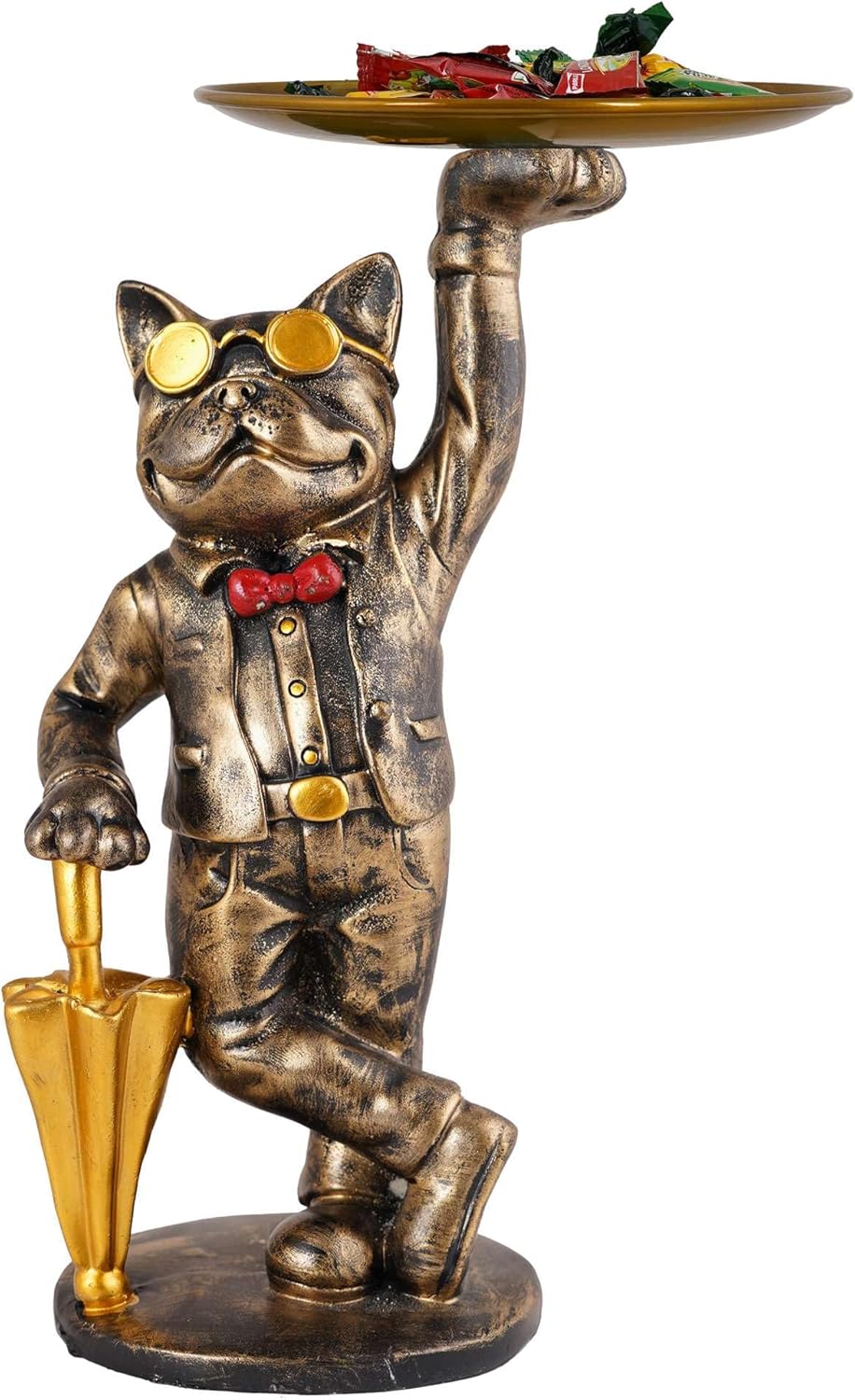 Basant Craft Cool Dog Sculpture with Plate for Home Decor