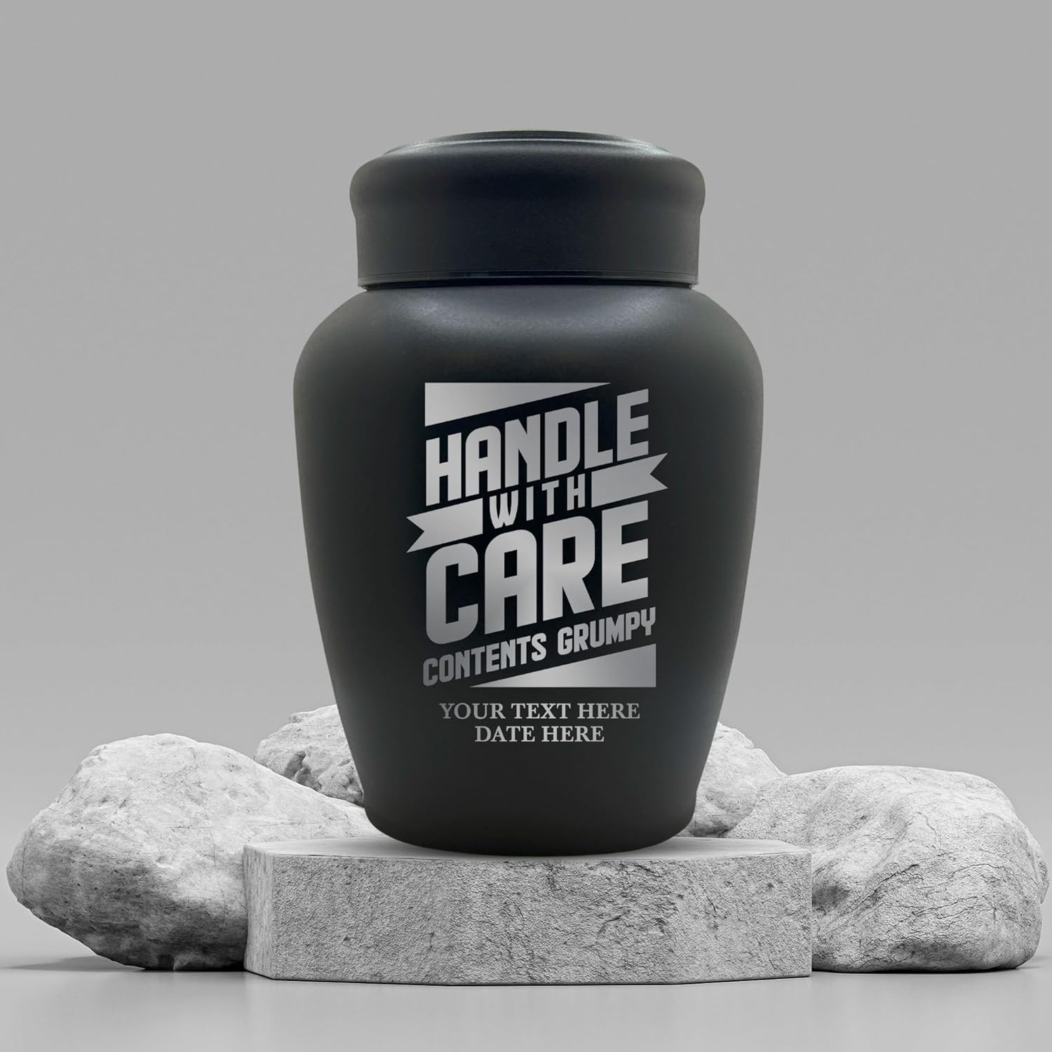 Personalized Human Cremation Urn For Adult Ashes - Engraved Stainless Steel Urn with Funny Handle and Grumpy Design