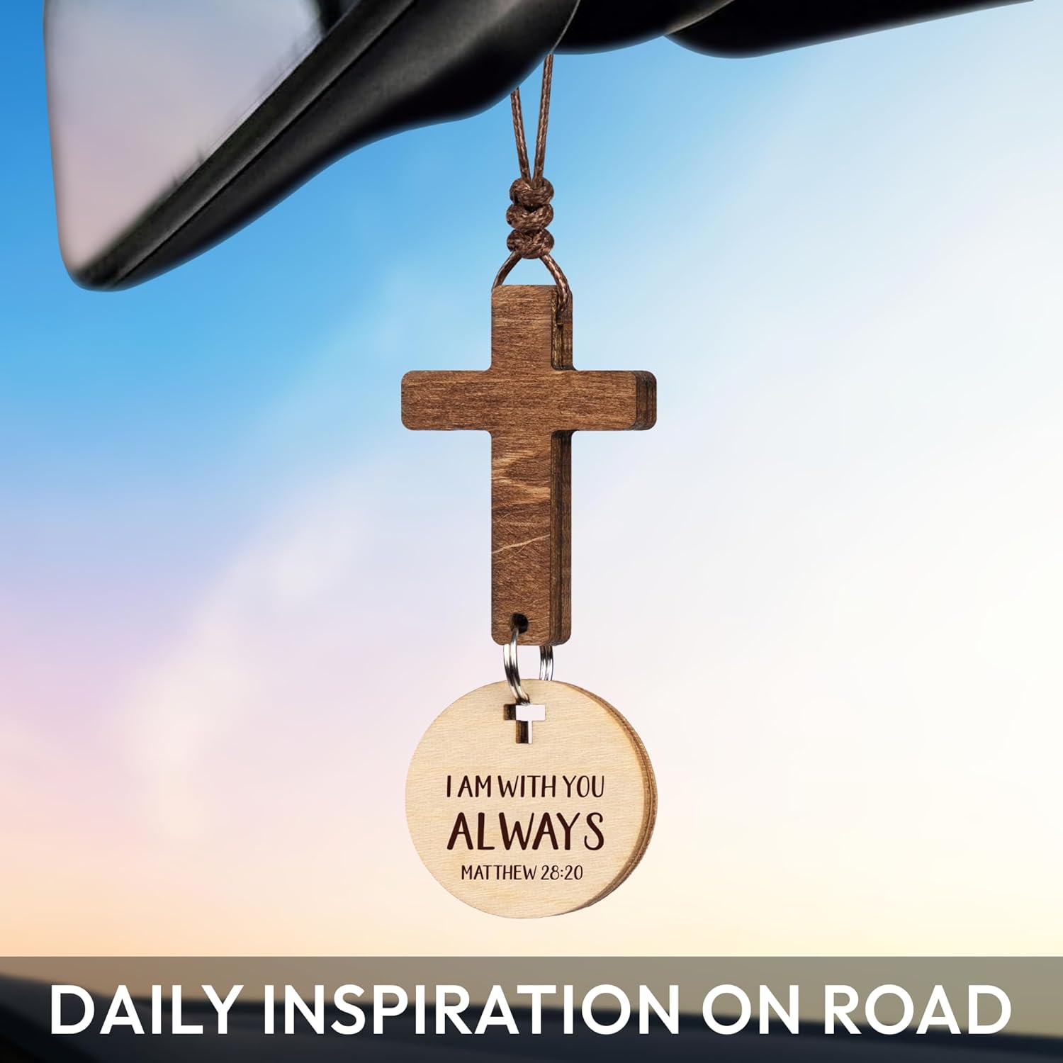 Bible Verse Car Mirror Hanging Cross Ornament - Christian Gift for Men Women