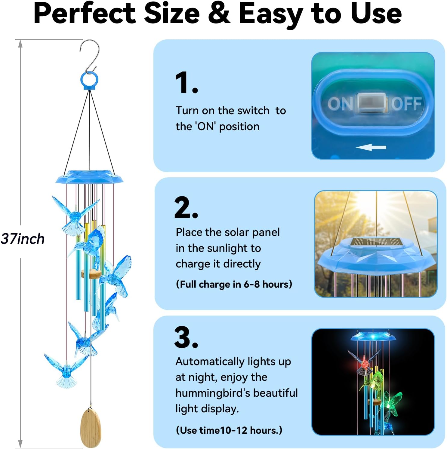 Hummingbird Solar Wind Chimes for Outdoor Decor