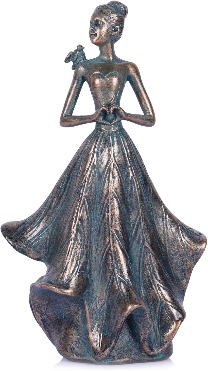 QIANLING 7 Inch Fairy Statue with Bird Resin Decor
