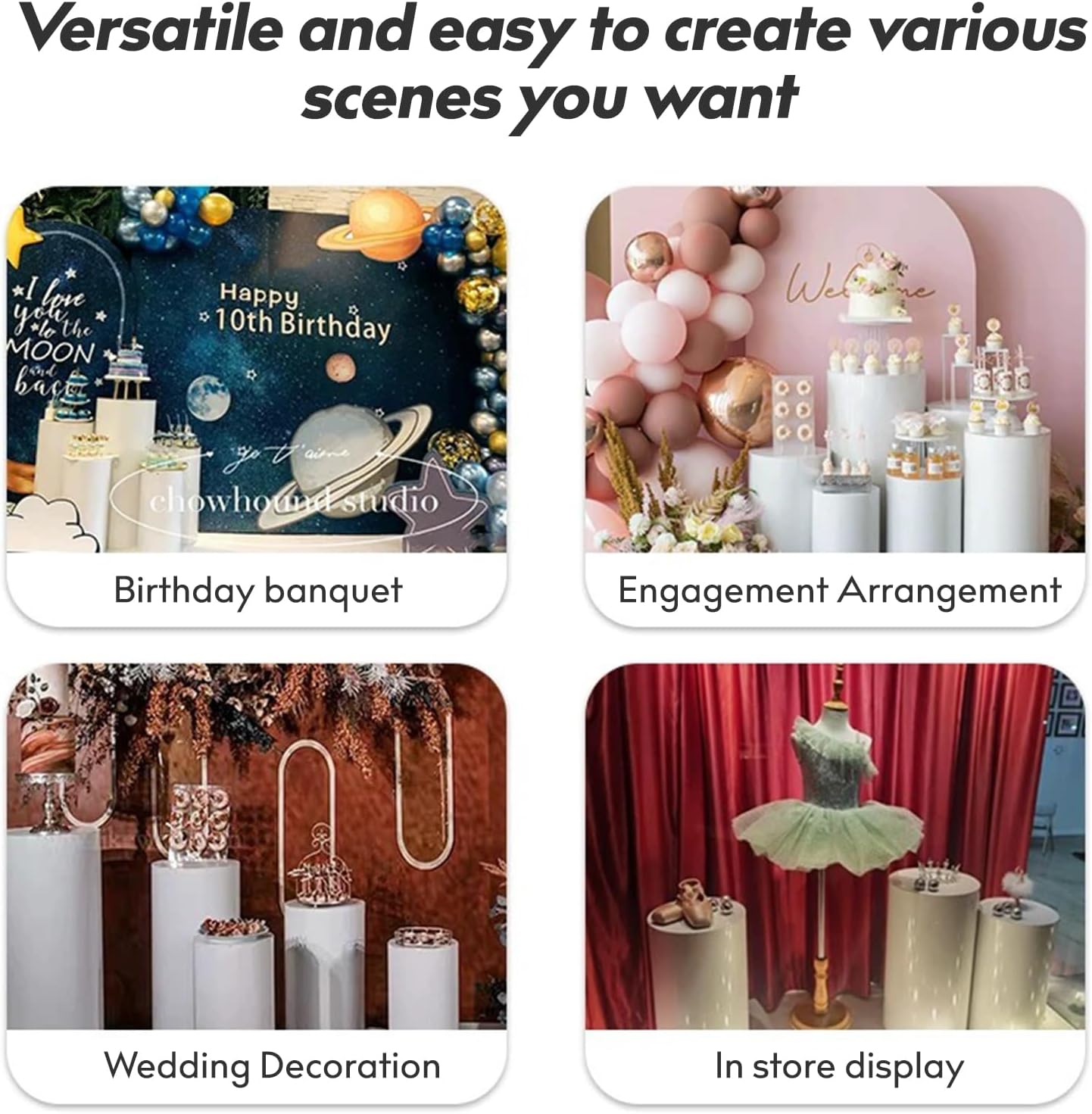 3PC Cylinder Pedestal Stands for Party Display White Round Large Cylinder Tables for Wedding Birthday Events