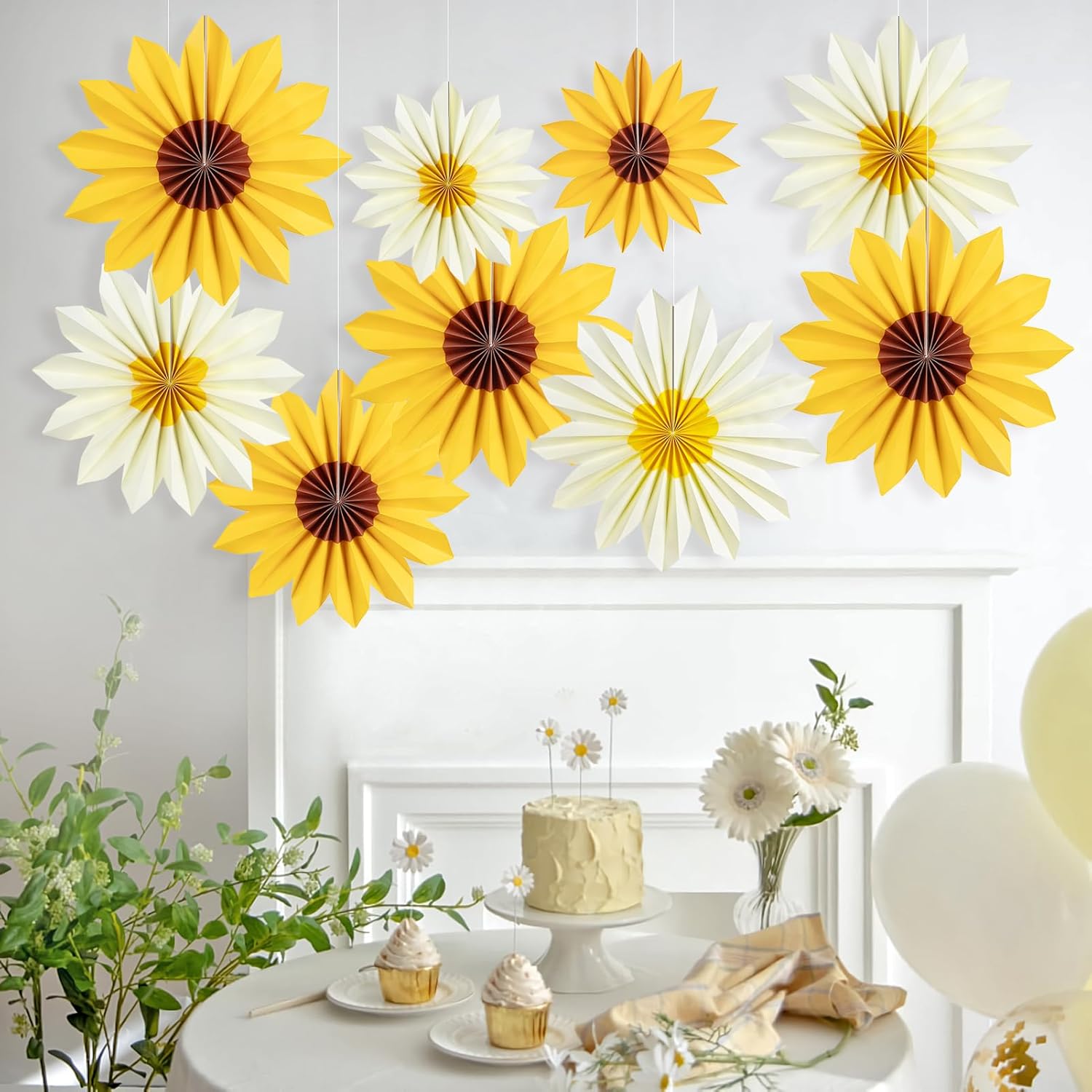 PAPER JAZZ Yellow Sunflower Folding Fans Decor Set