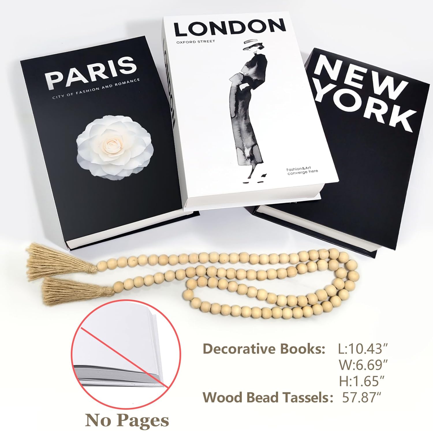 Gocelufe Decorative Book Set with Wood Bead Tassels