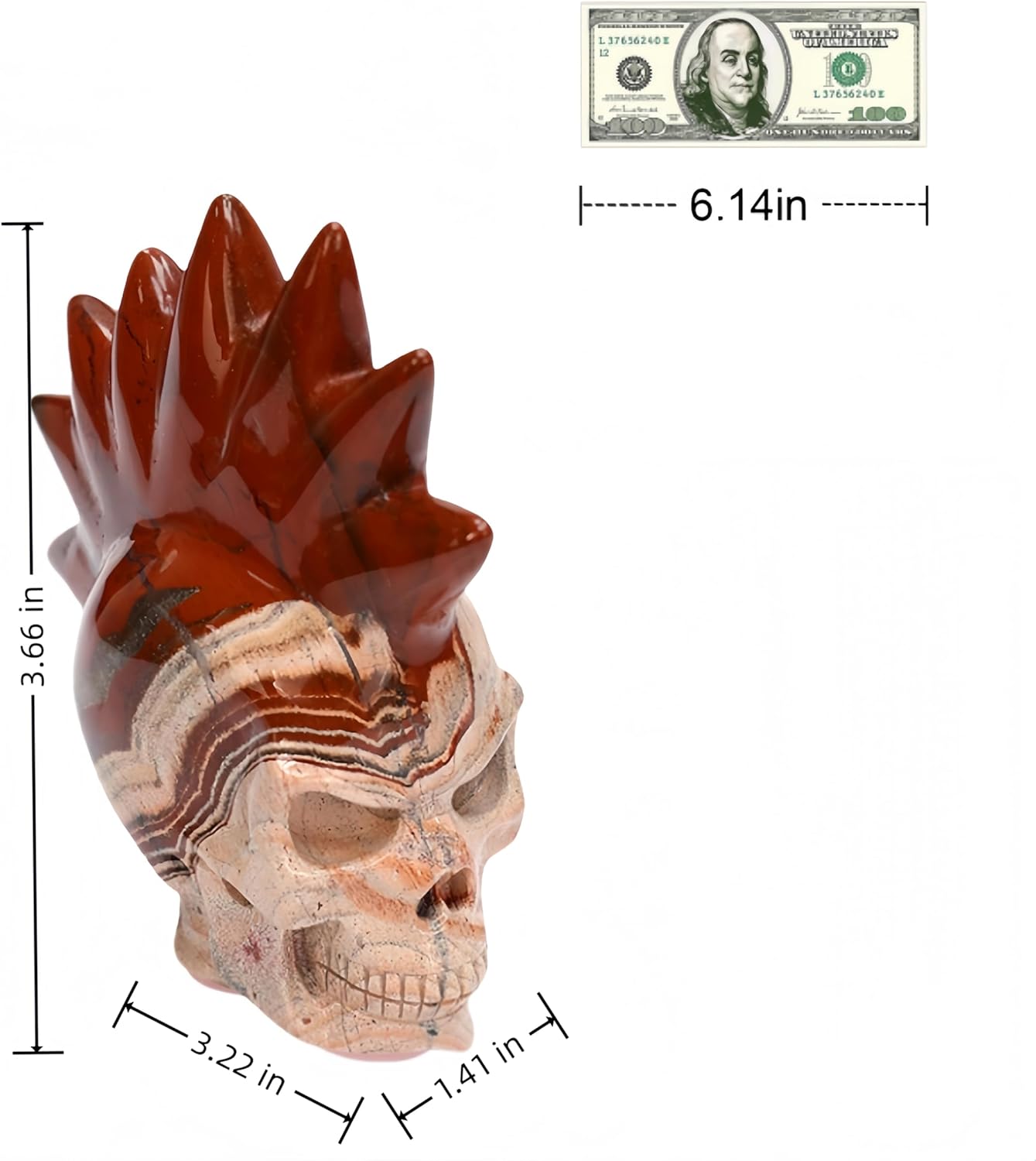 Crystal Skull Head Sculpture - Natural Red Jasper Decor