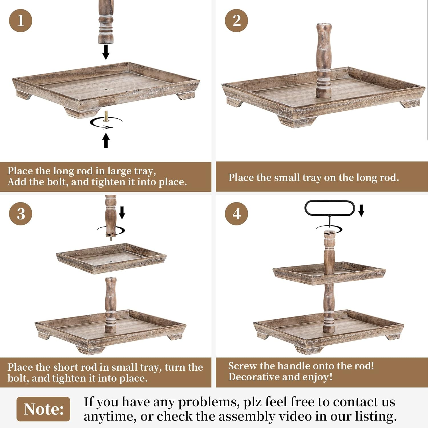 Hanobe 2 Tier Farmhouse Serving Tray Stand