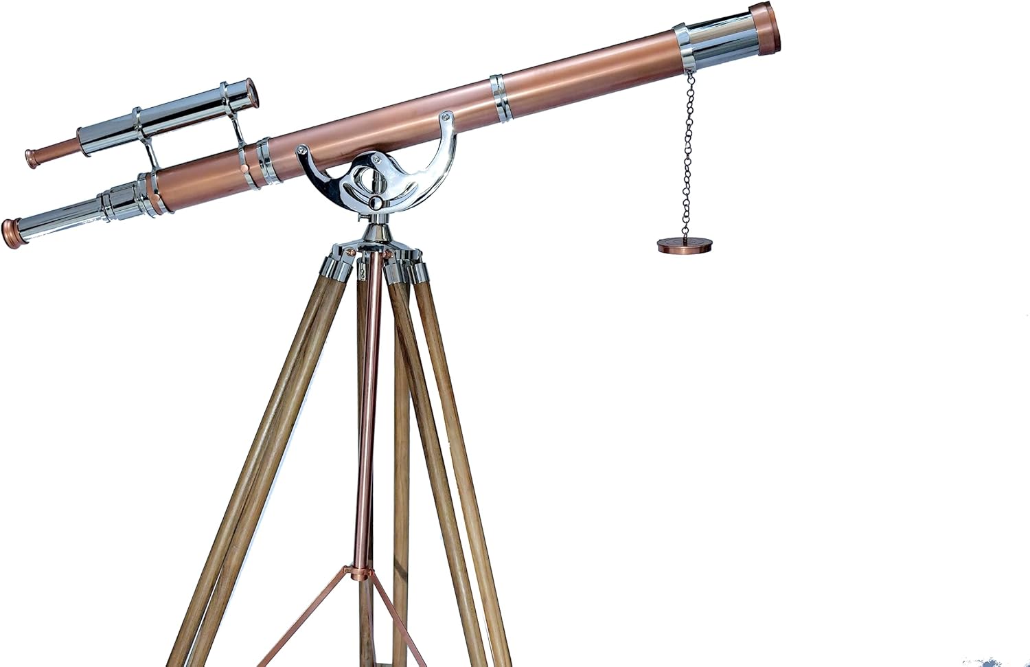Vintage Brass Wood Telescope with Adjustable Tripod Stand