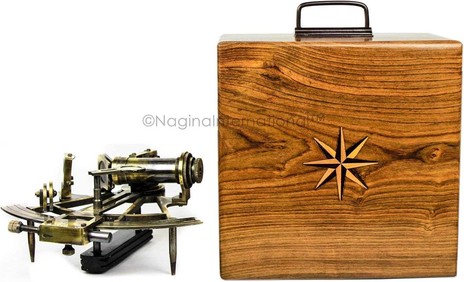 Nagina International 7 Inch Brass Sextant with Rosewood Case Nautical Decor Educational Gift