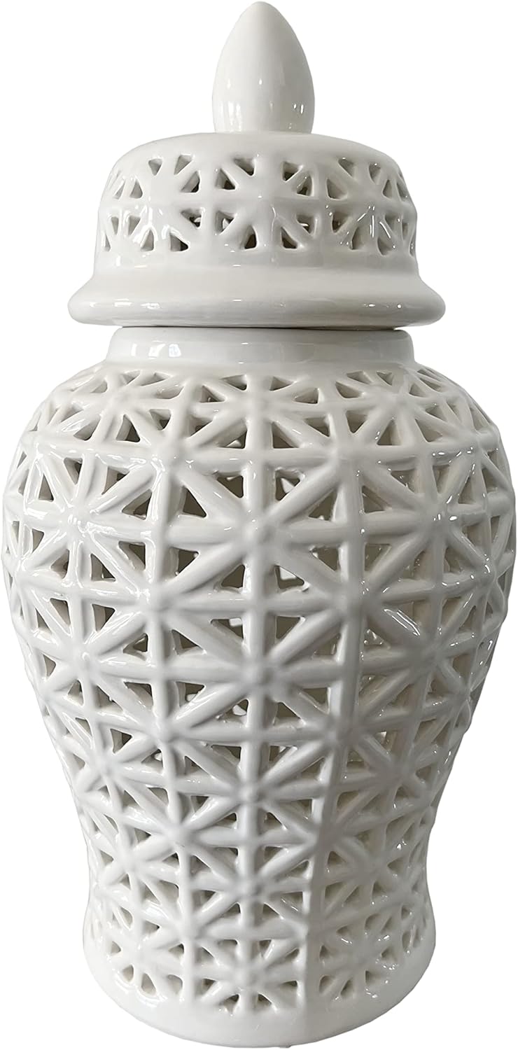 Noori Home 100 Modern Glam Artisan Ceramic ARIA Small Ginger Jar Urn with Lid