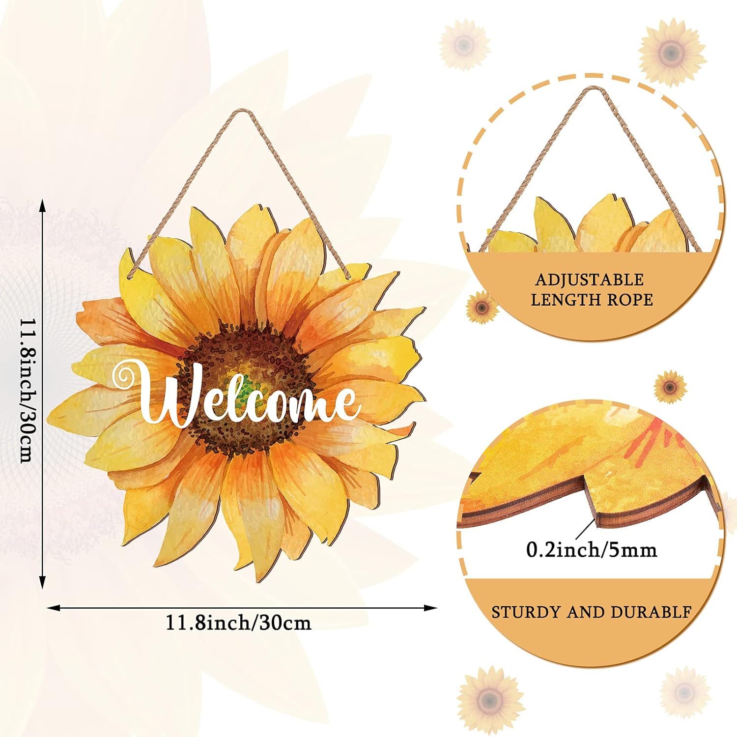 Jetec Sunflower Welcome Door Hanger 12 Inches Wood Sign