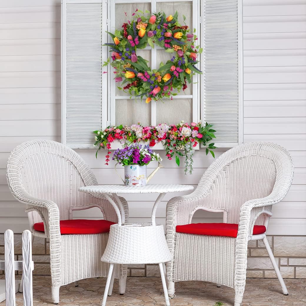 22 Inch Spring Summer Tulip Wreath with Purple Tassels and Ferns for Front Door and Wall Decor