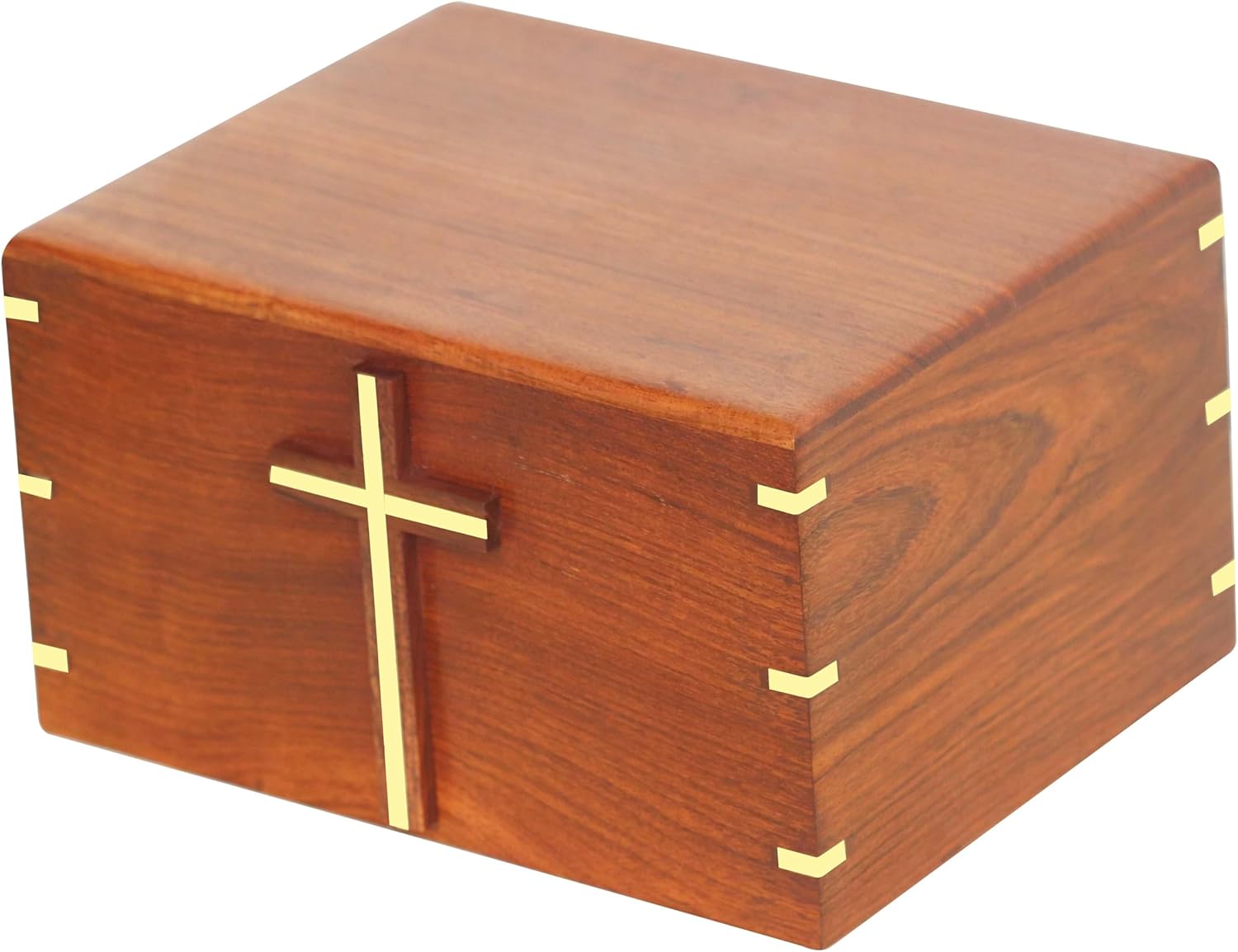 Solid Wood Cremation Urn with Brass Cross