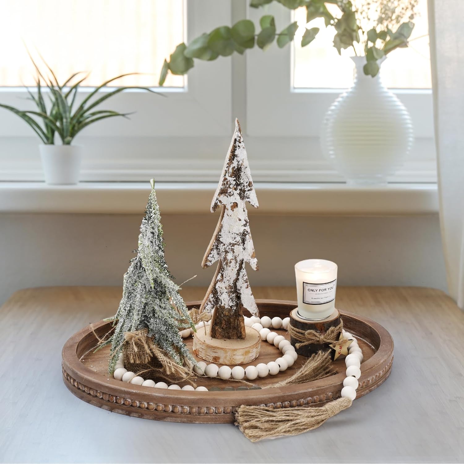Oval Decorative Tray with Wood Bead Garland - 16x118in