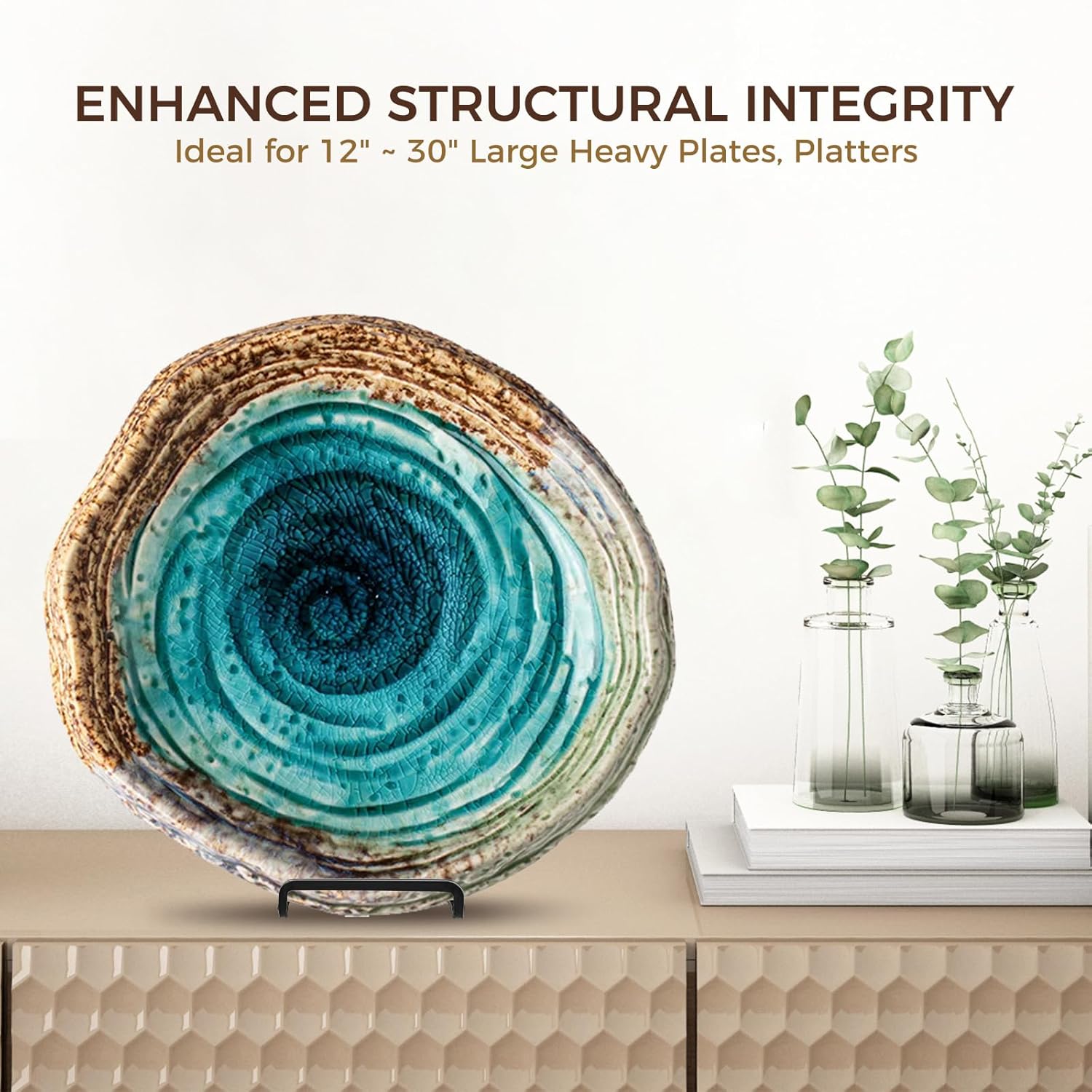 Large Plate Holder Display Stand - 2 Pack Black Easel Stand for Decorative Plates