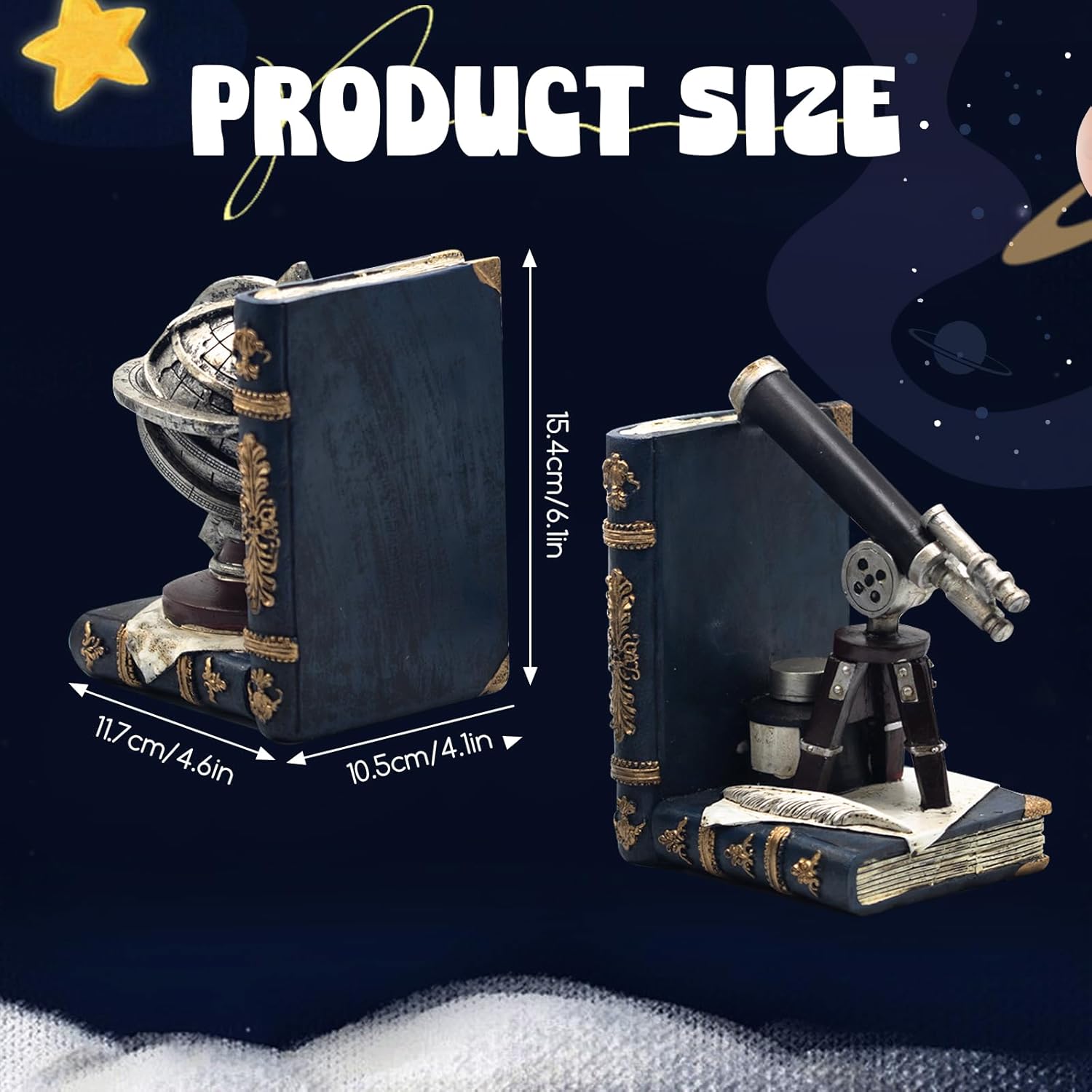 Vintage Telescope Armillary Spheres Bookends for Shelves