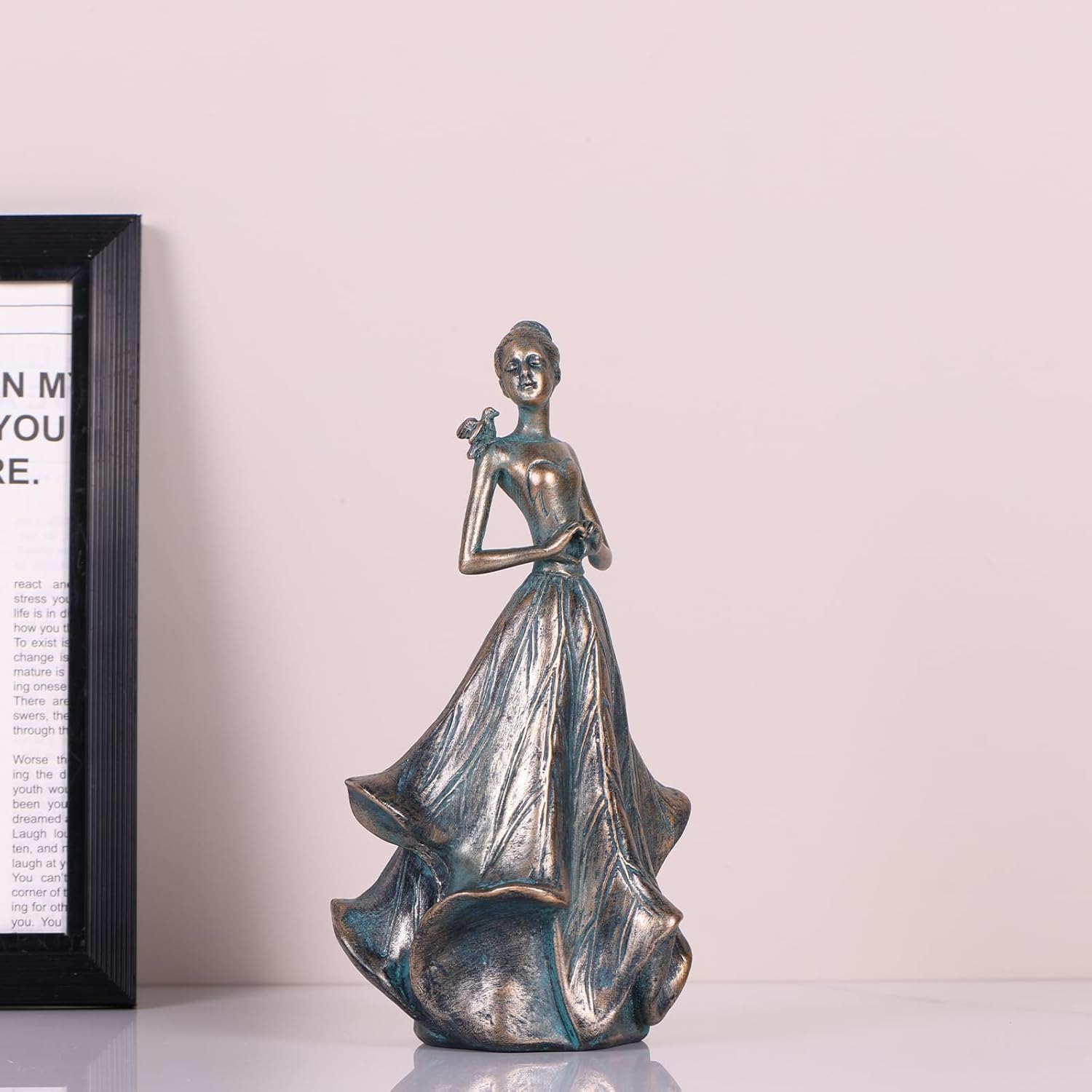 QIANLING 7 Inch Fairy Statue with Bird Resin Decor