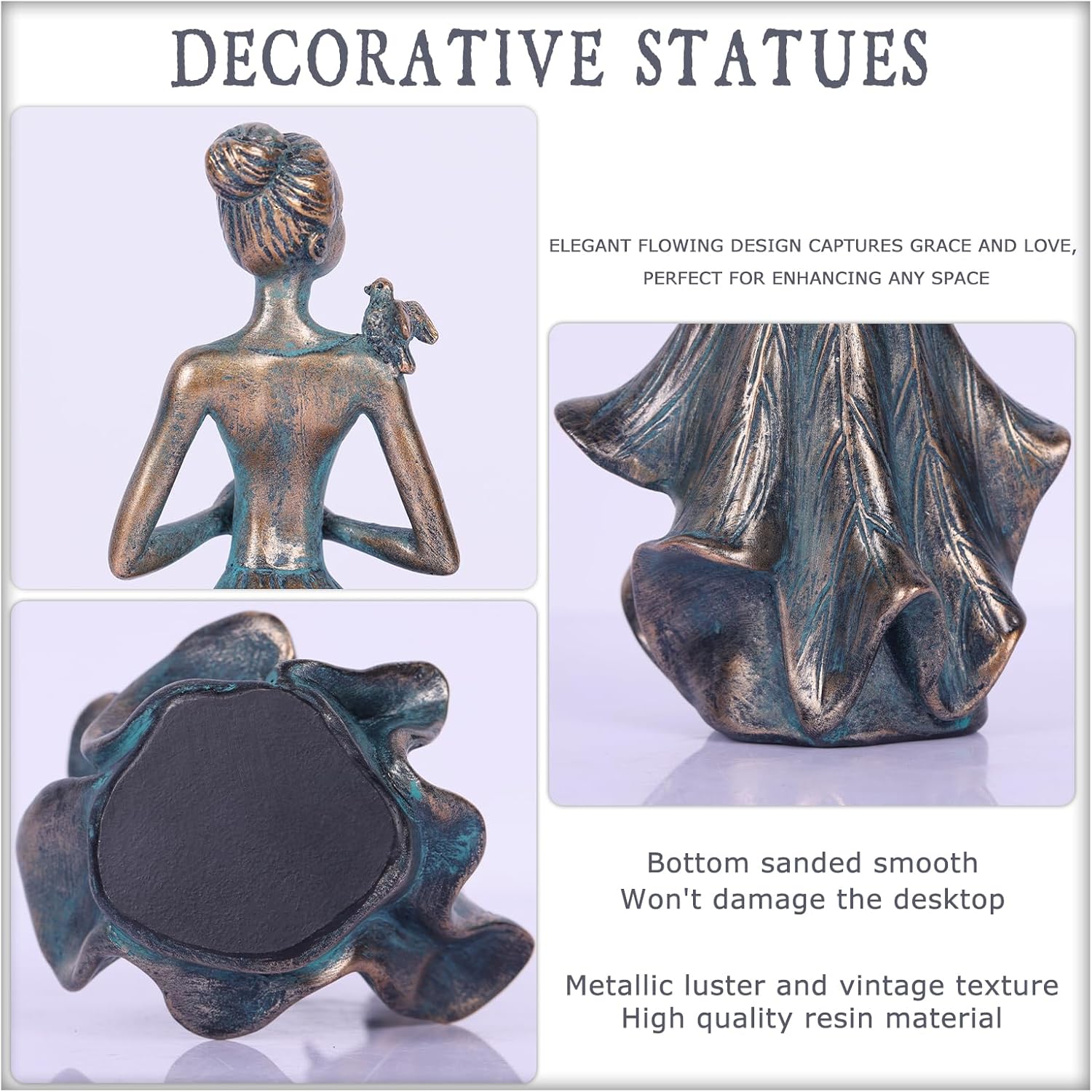 QIANLING 7 Inch Fairy Statue with Bird Resin Decor