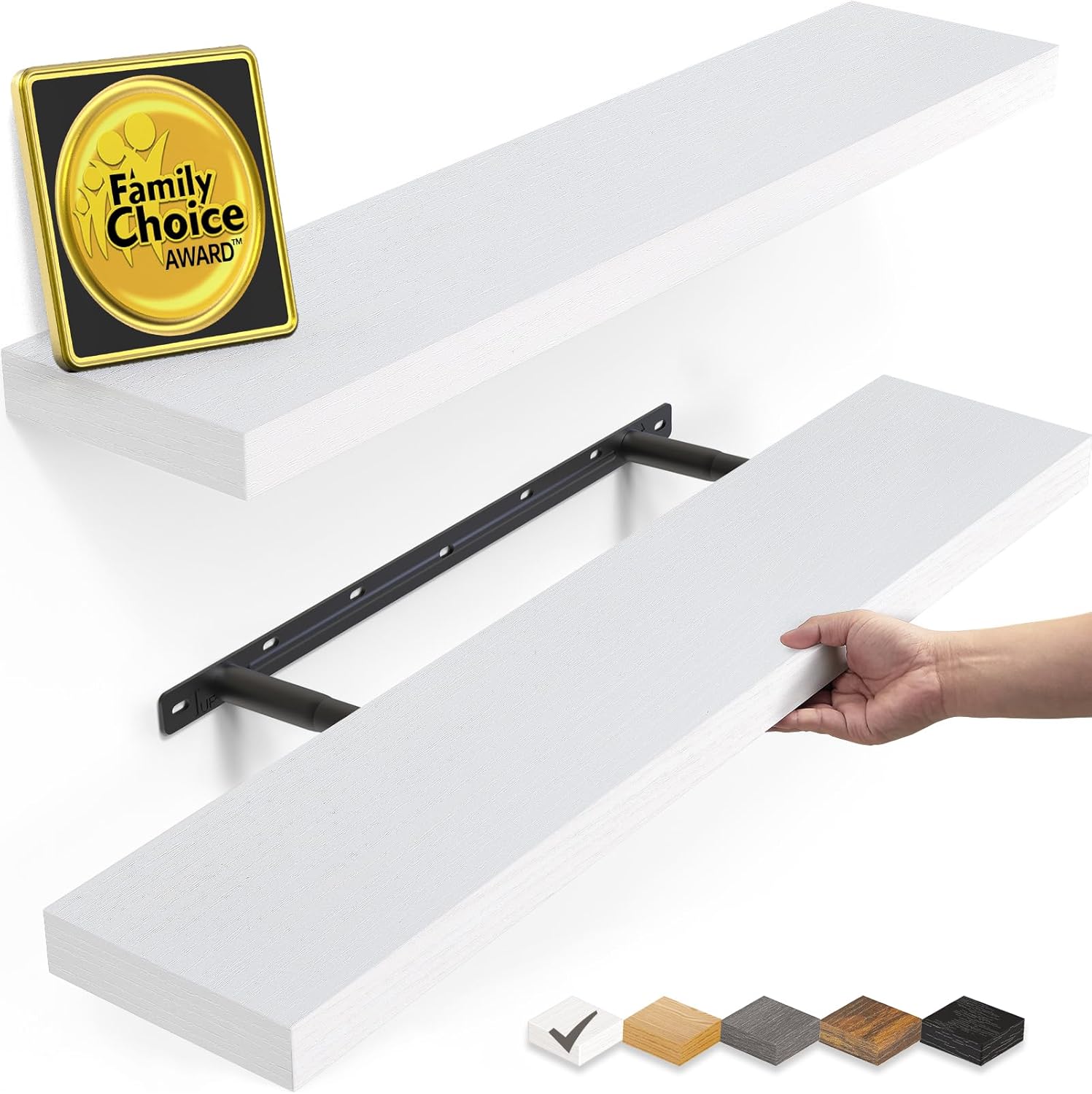 BAYKA Floating Shelves Set of 2 Rustic White Wood Wall Shelves for Home Use