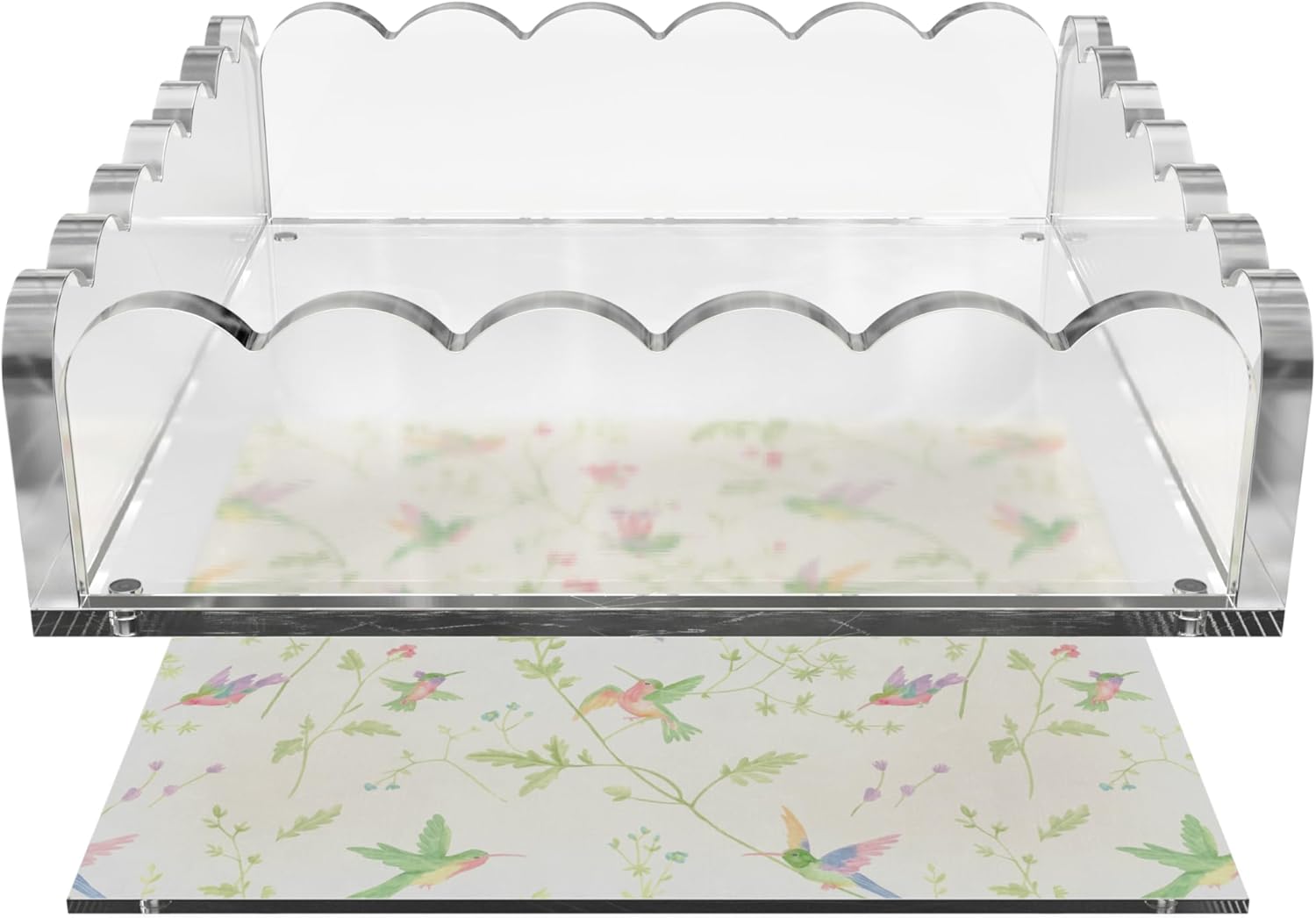 8 x 8 Scalloped Acrylic Tray with Magnetic Mat - Clear Photo Display Jewelry Organizer