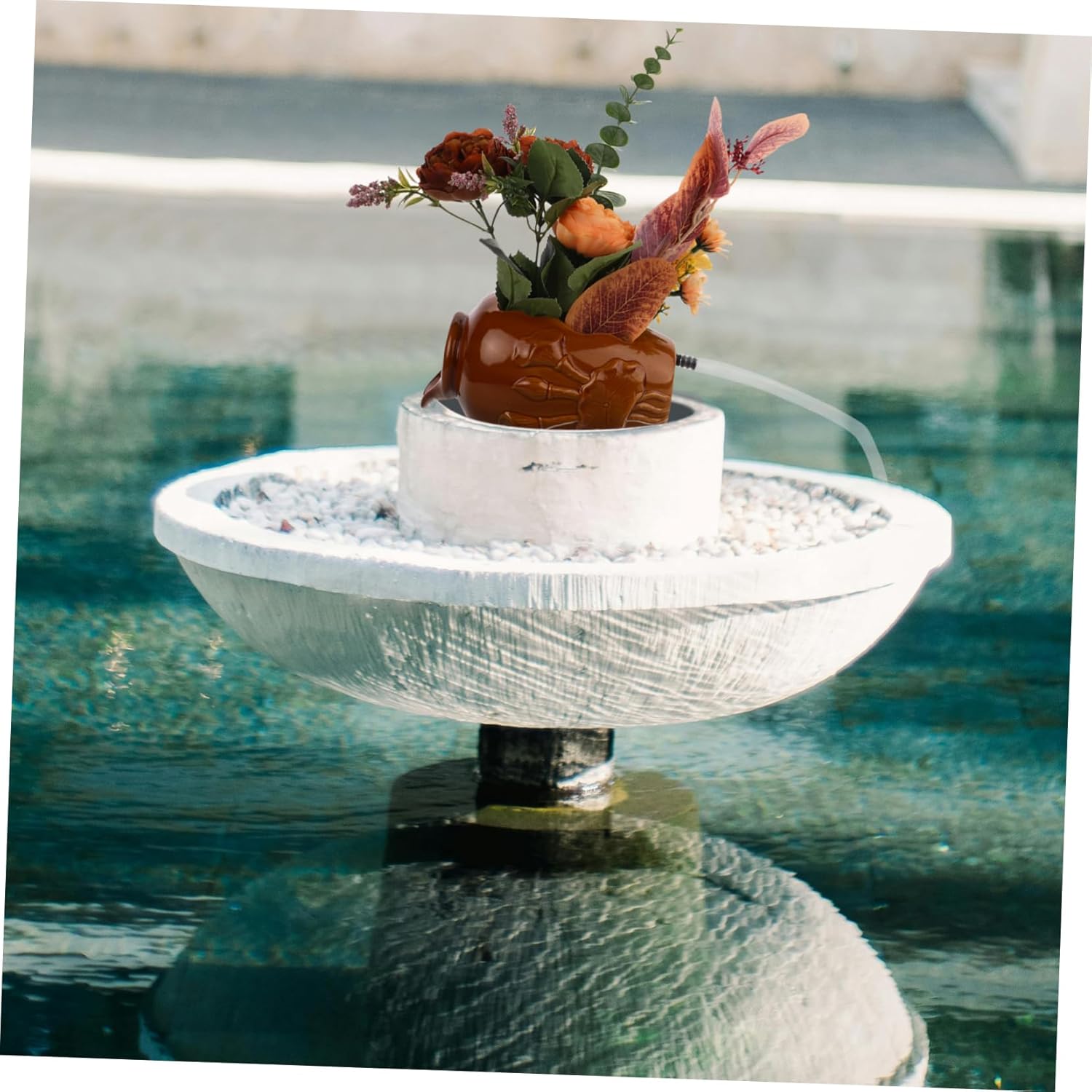 Ceramic Waterfall Jar Indoor Decorative Fountain for Hydroponic Planters and Relaxing Water Flow