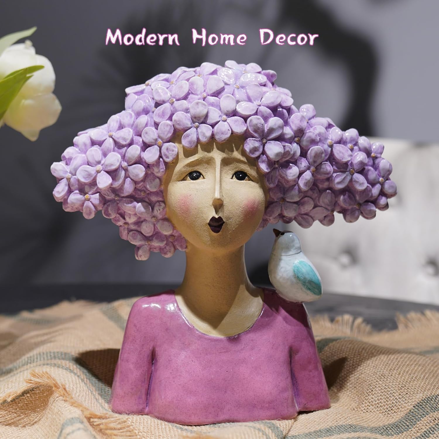 DiliComing Women with Bird Garden Statue