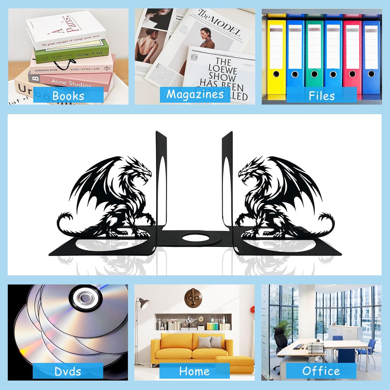 Dragon Metal Bookends for Home Office Bookshelf Decor