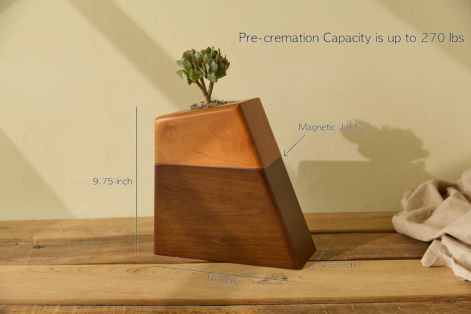 Handcrafted Wooden Cremation Urn with Magnetic Lid - Large Decorative Ash Urn for Home Use
