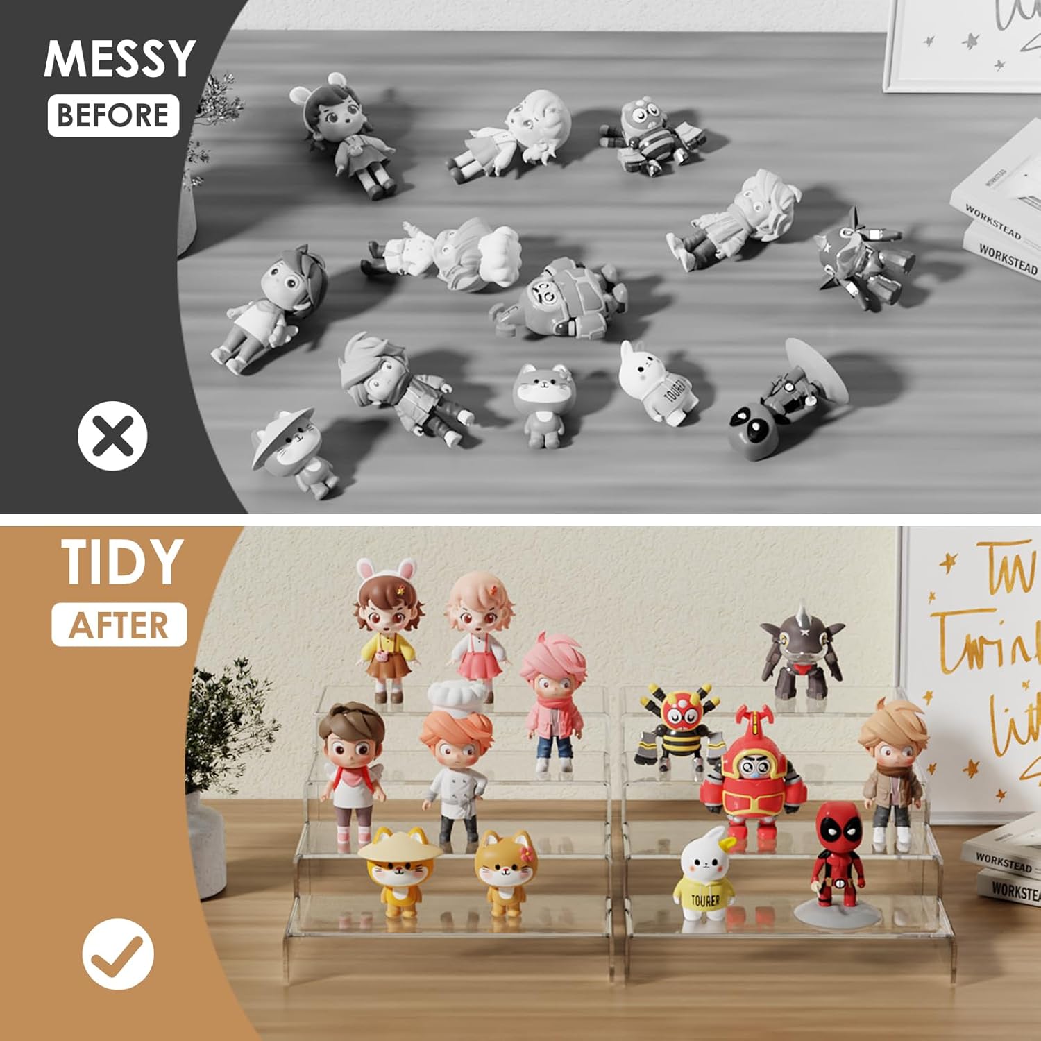 2 Sets 8 Pc Acrylic Risers Display Stand for Retail Desktop Shoe Showcase Jewelry Funko Pop Figures