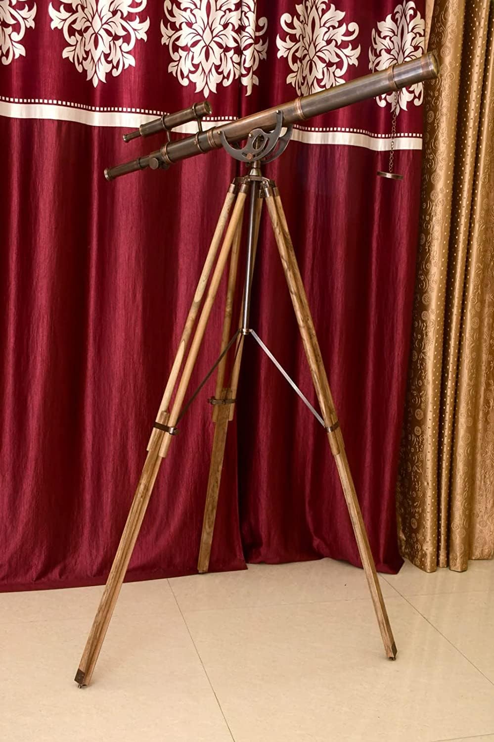 Vintage Double Barrel Telescope with Adjustable Wooden Tripod 1