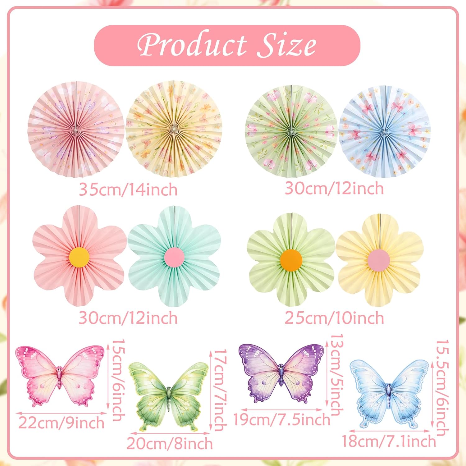 PATTEPOINT Pastel Butterfly Garden Paper Fan Decor Set
