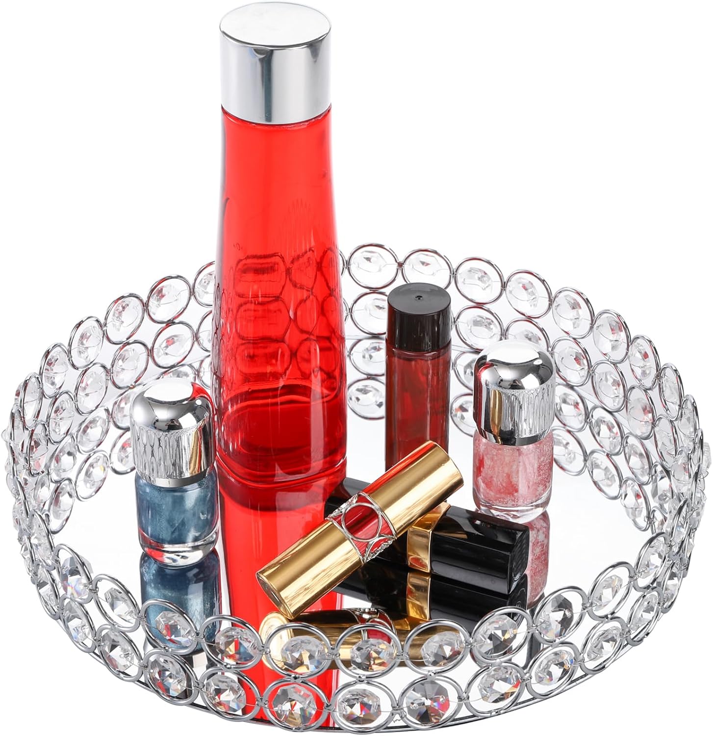 Hedume Mirrored Crystal Vanity Tray 10 Inch Cosmetic Organizer