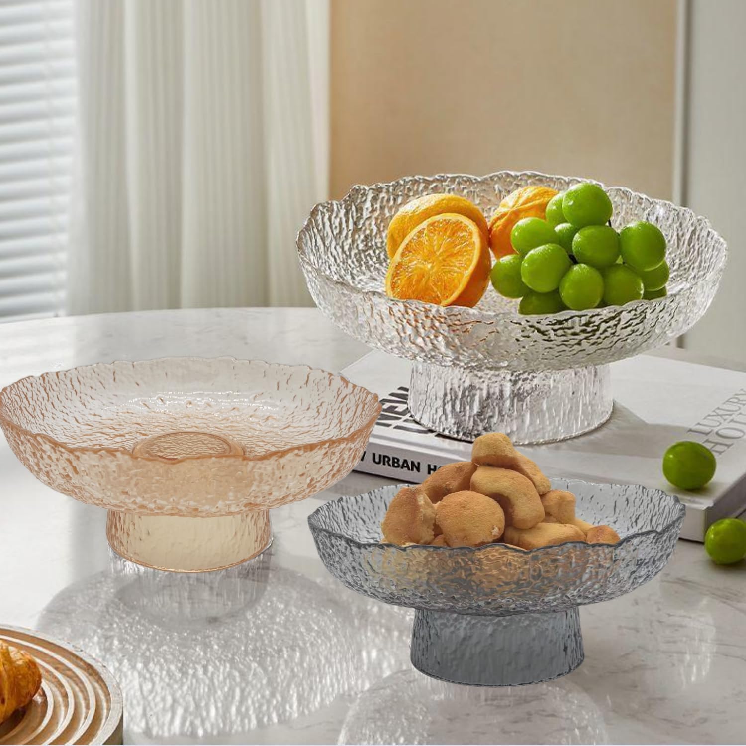 FESTLOVE 10 Inch Clear Glass Fruit Bowl for Home Decor