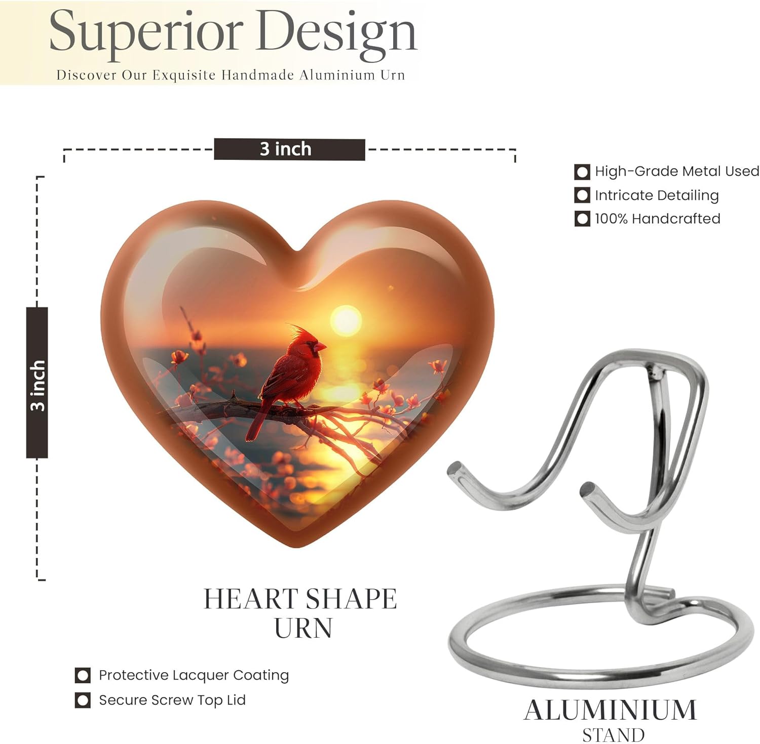 Elegant Heart-Shaped Cremation Urn - Brown Ceramic